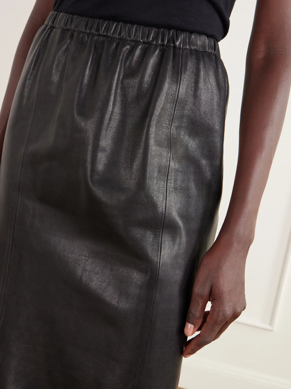 Nour Hammour Sabella Paneled Leather Midi Skirt