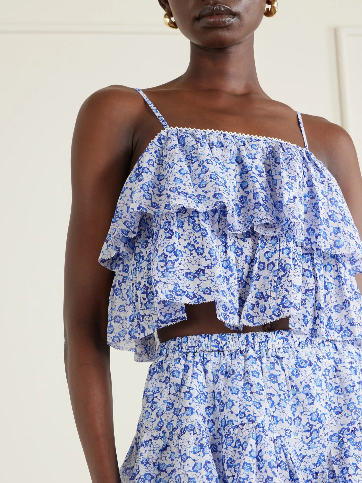 Erisa Ruffled Floral-print Organic Cotton Cami