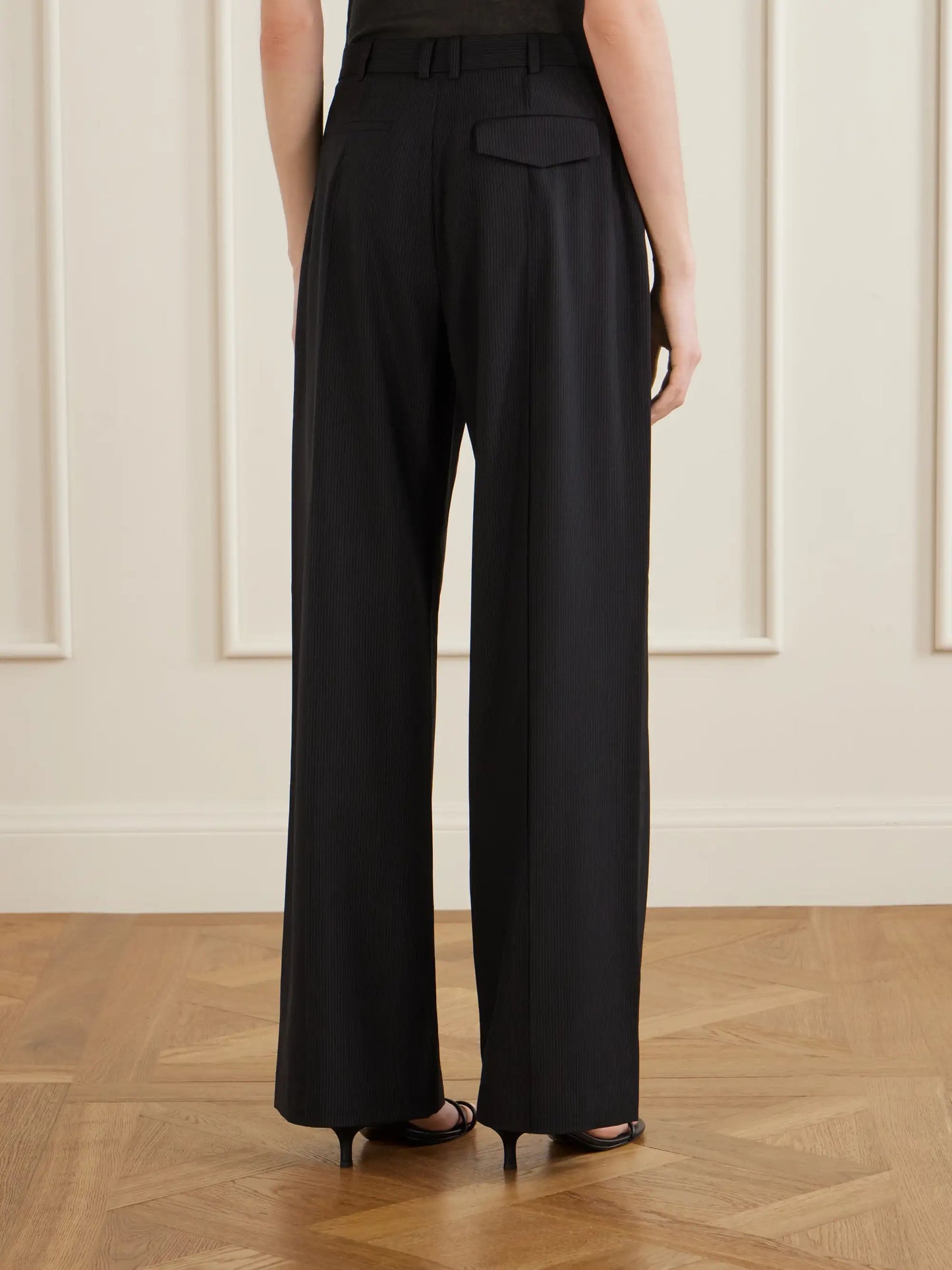 Pleated Pinstriped Woven Wide-leg Pants