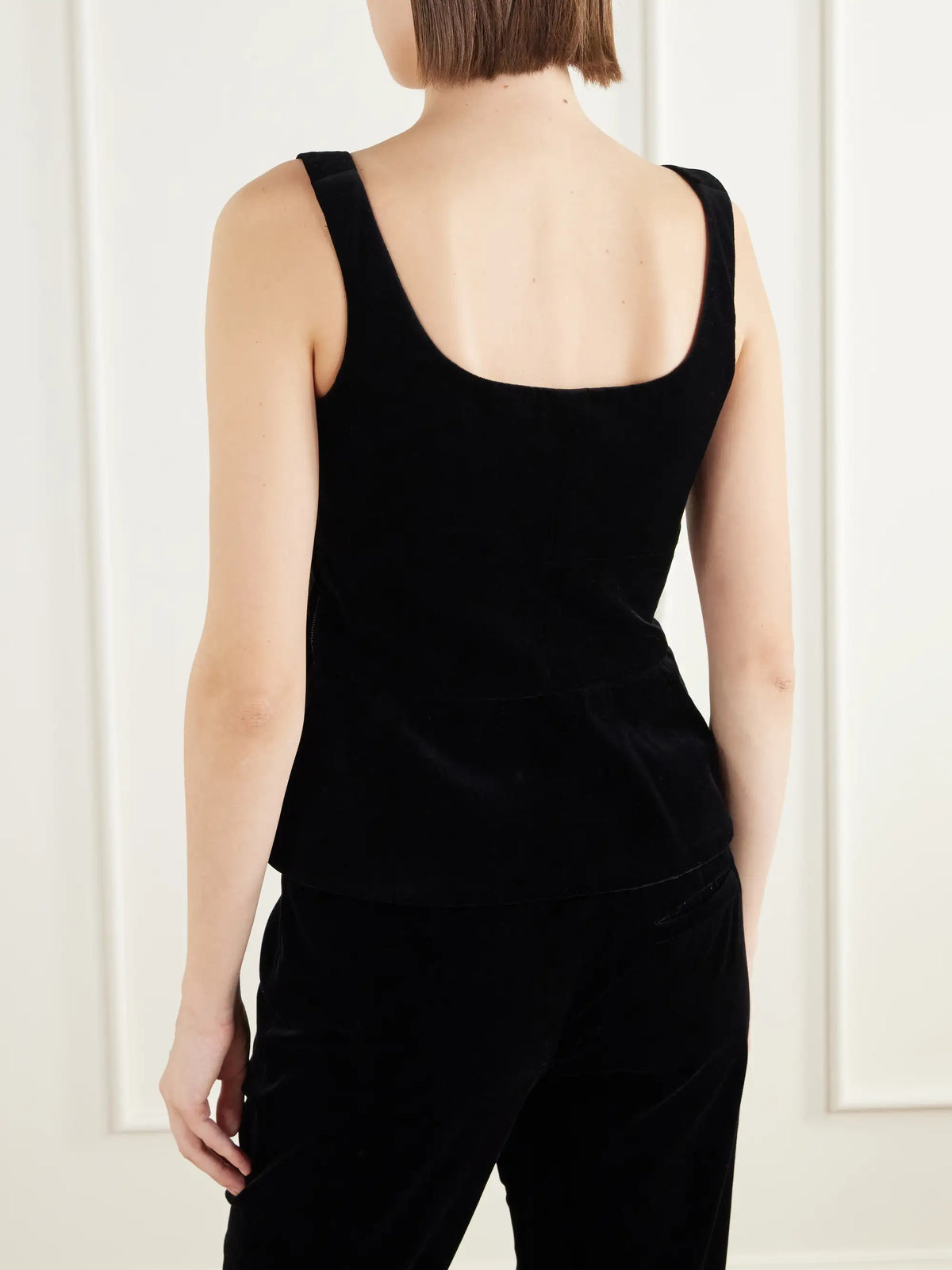 LIBEROWE Peplum Cotton-velvet Bustier Top