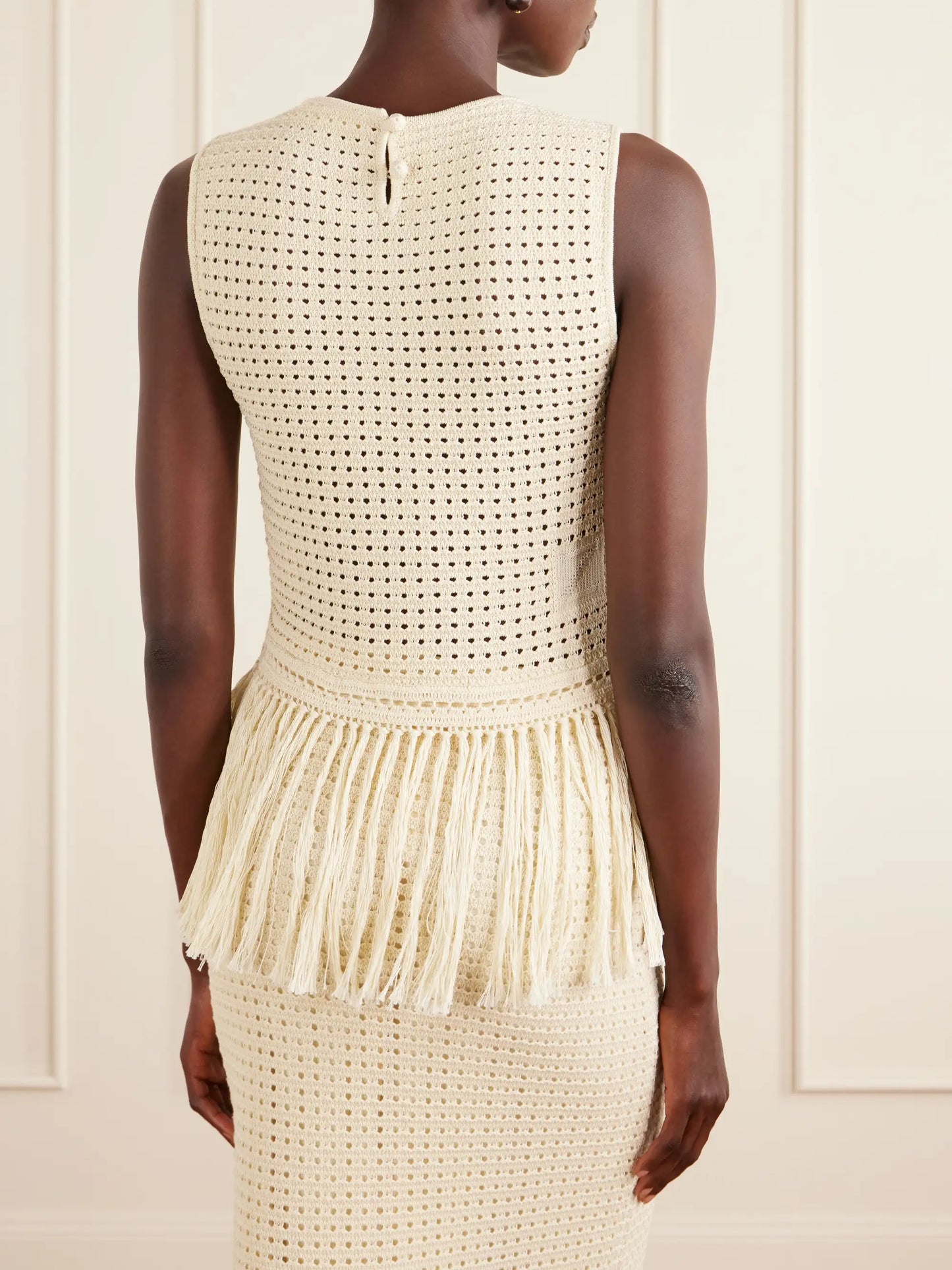 Indra Fringed Crocheted Cotton Tank Top