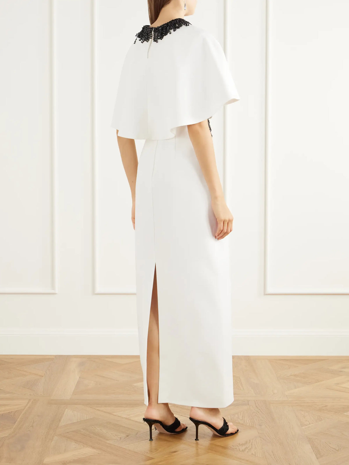 SIMKHAI Vantrel Cape-effect Bead-embellished Cady Gown