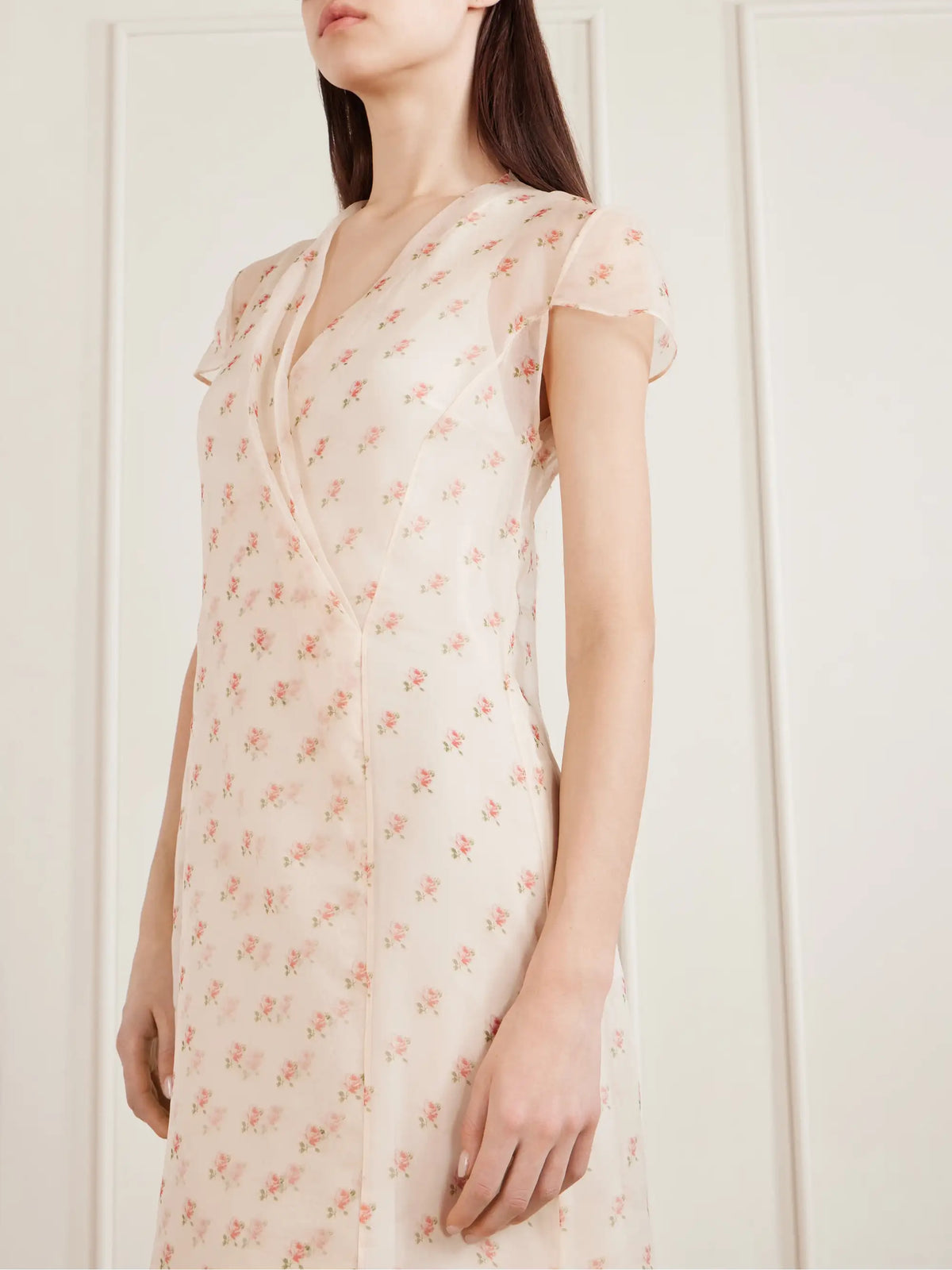 KHAITE Meera Wrap-effect Floral-print Silk-organza Midi Dress