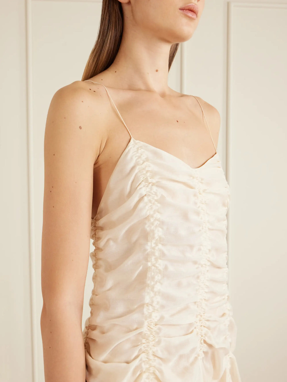 KHAITE Raina Ruched Silk-blend Midi Dress
