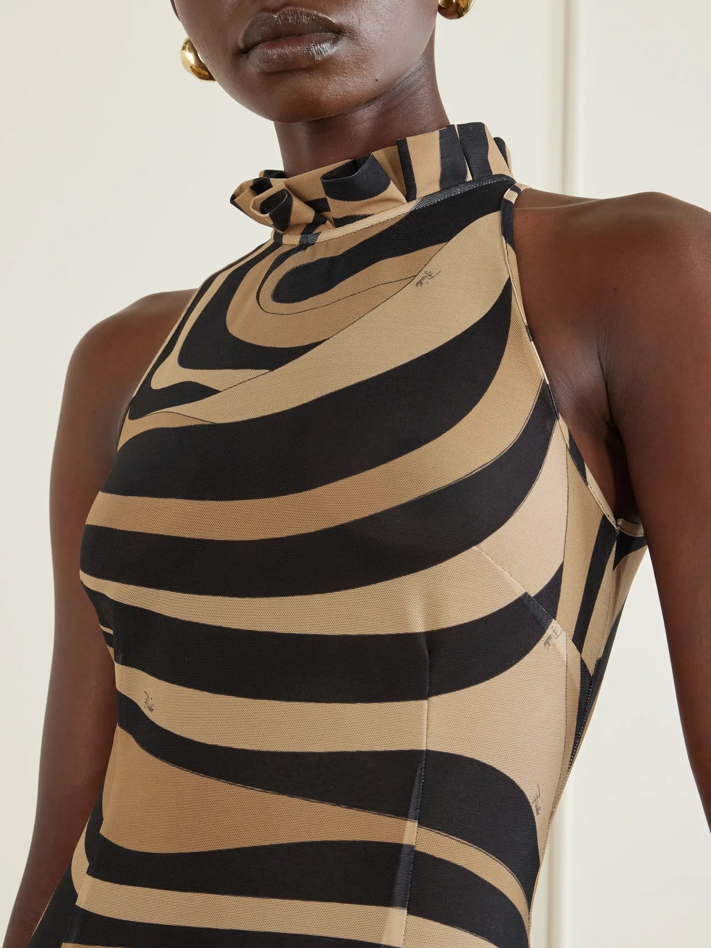 Pleated Printed Mesh Mini Dress