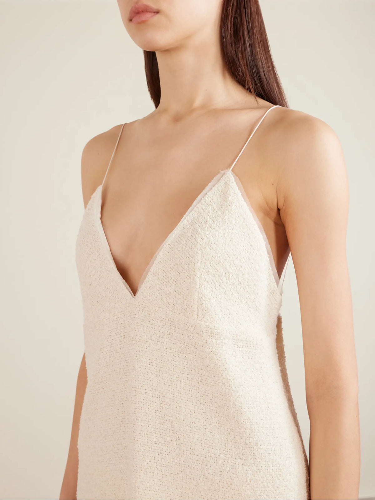 KHAITE Timy Frayed Organza-trimmed Cotton-blend Bouclé Camisole