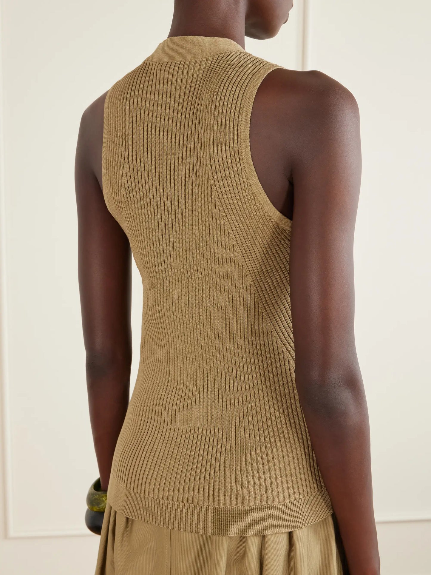 Lace-detailed Ribbed Cotton-blend Vest