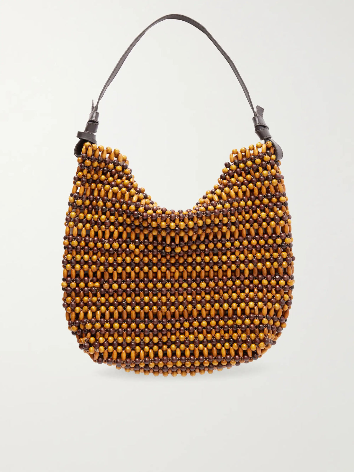 Drift Leather-trimmed Beaded Wood Shoulder Bag