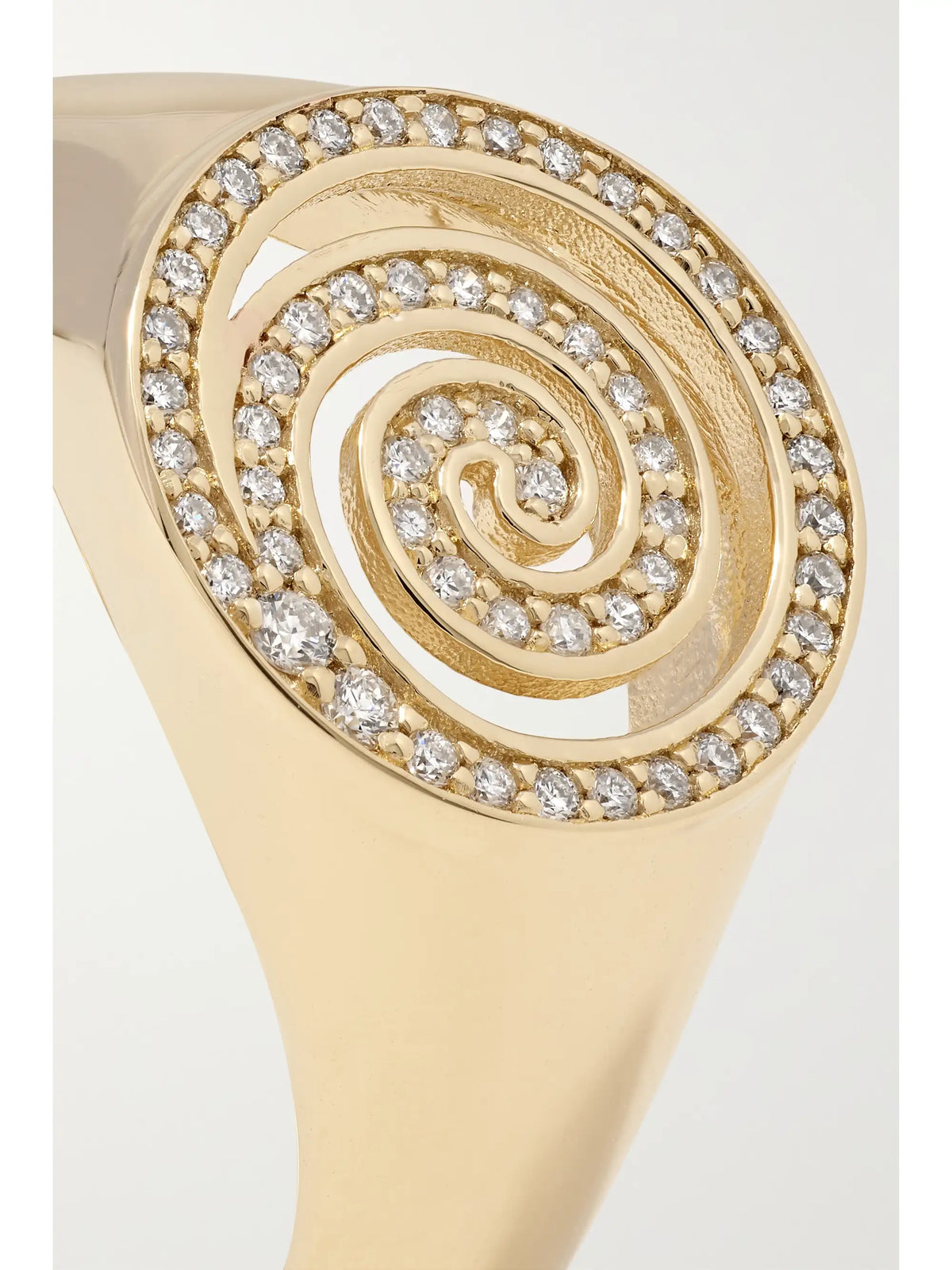 Spiral 14-karat Gold Diamond Signet Ring