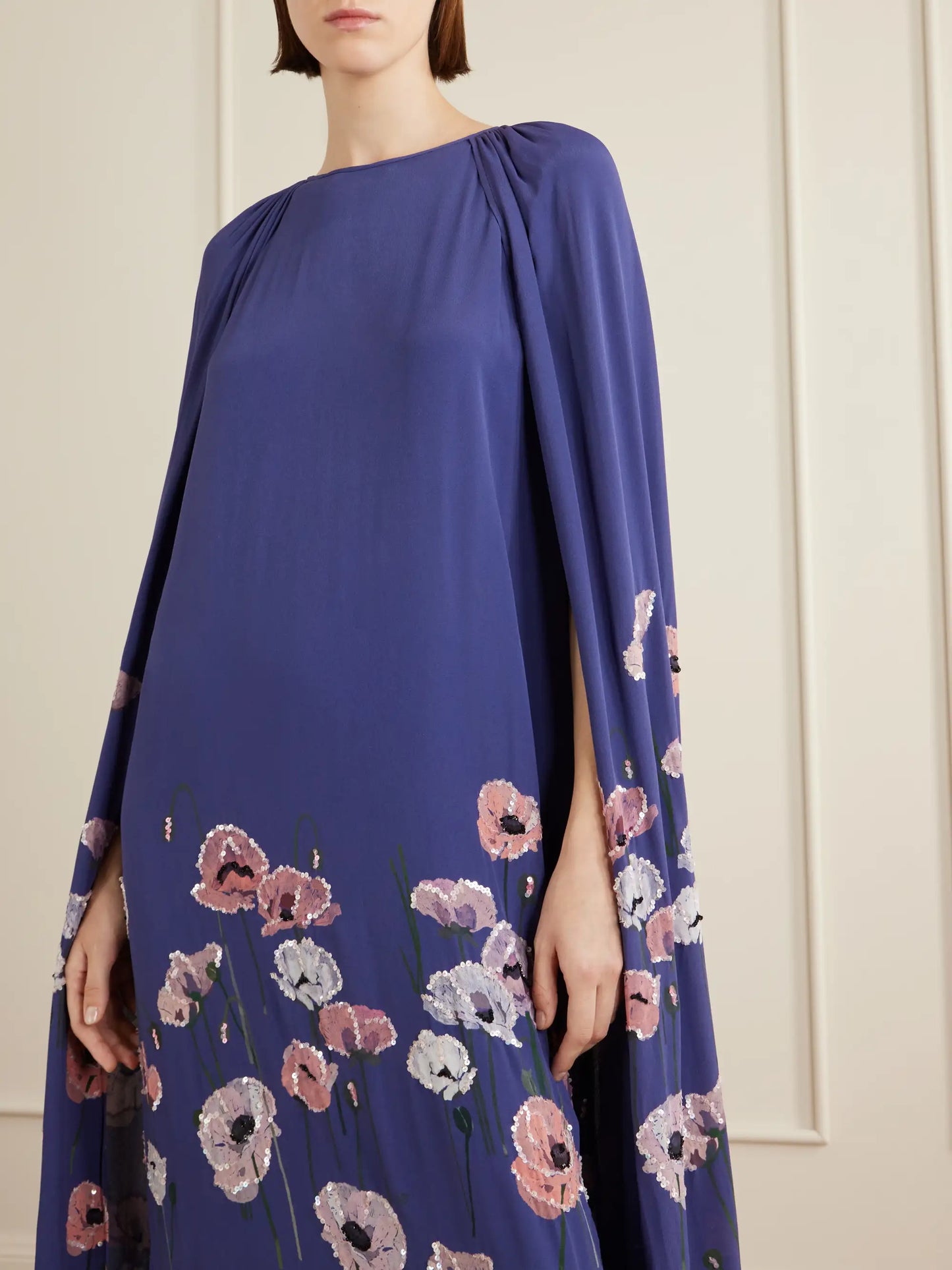 Minnie Cape-effect Sequin-embellished Embroidered Crepe Gown
