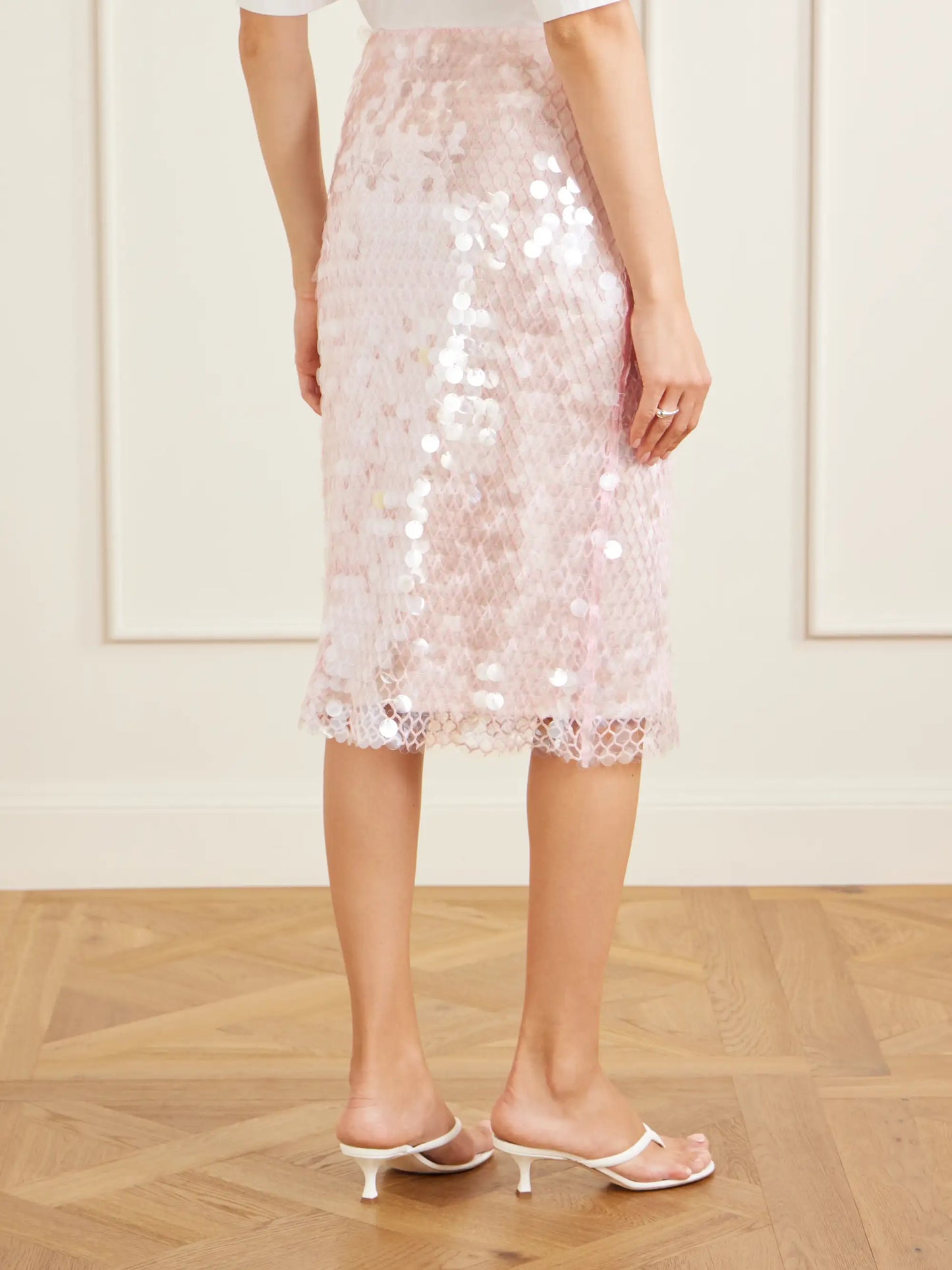 Sequin-embellished Mesh-jersey Midi Skirt