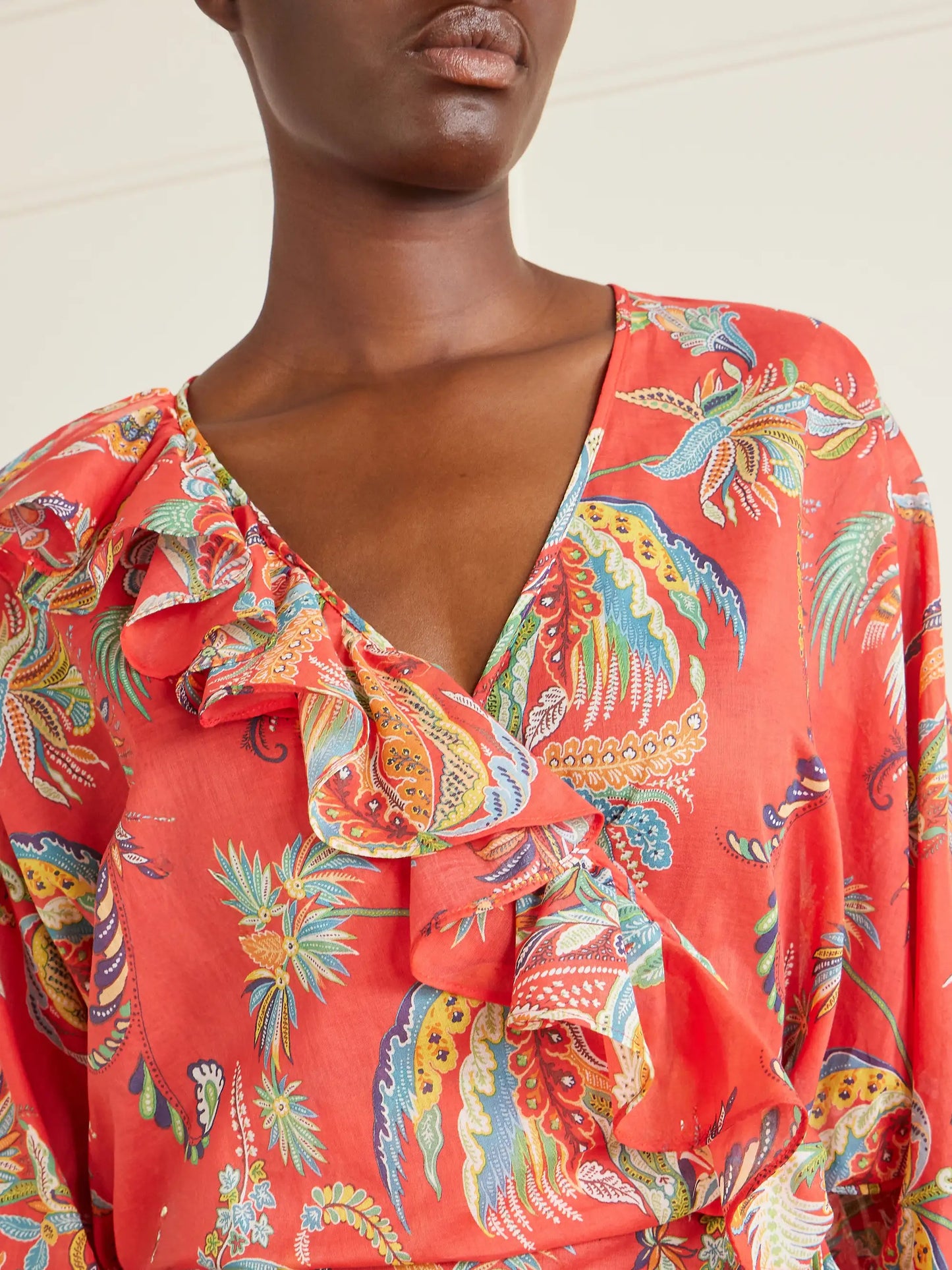 Ruffled Printed Cotton Blouse