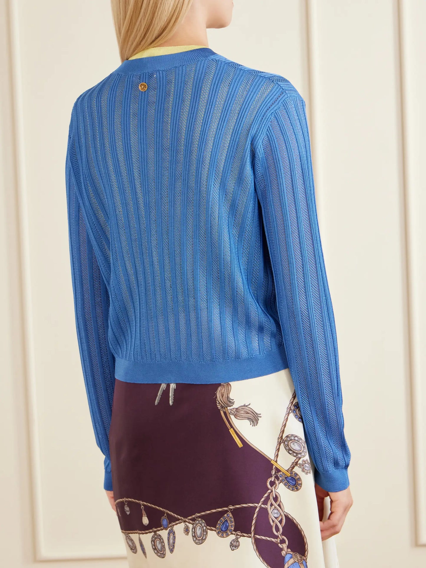 Medusa-embellished Ribbed Crochet-knit Cardigan
