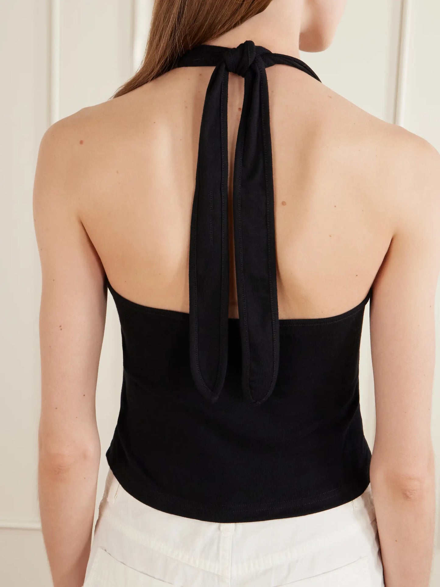 Tie-detailed Cotton-jersey Halterneck Tank