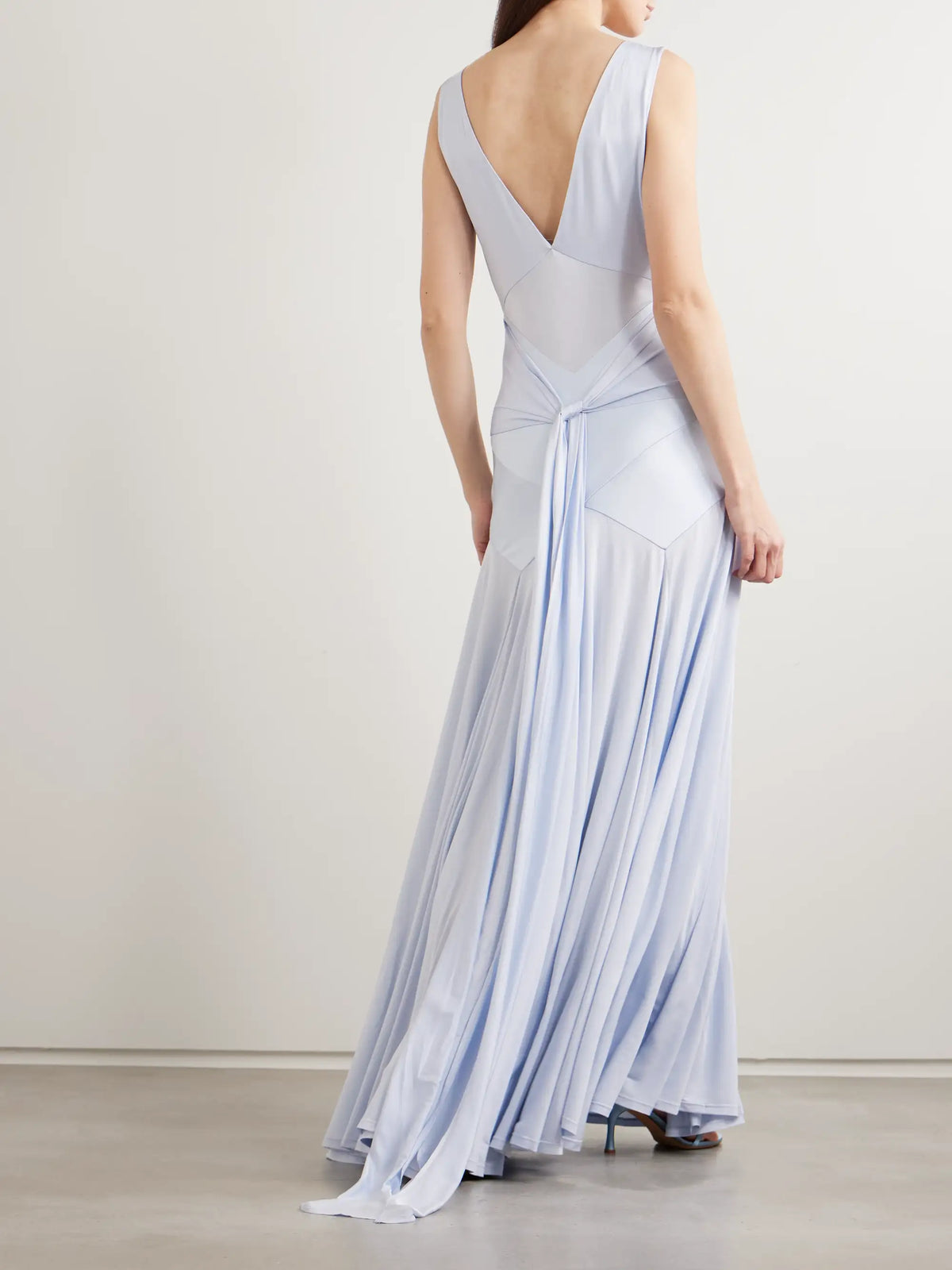 Self-Portrait Pleated Paneled Satin And Stretch-jersey Maxi Dress