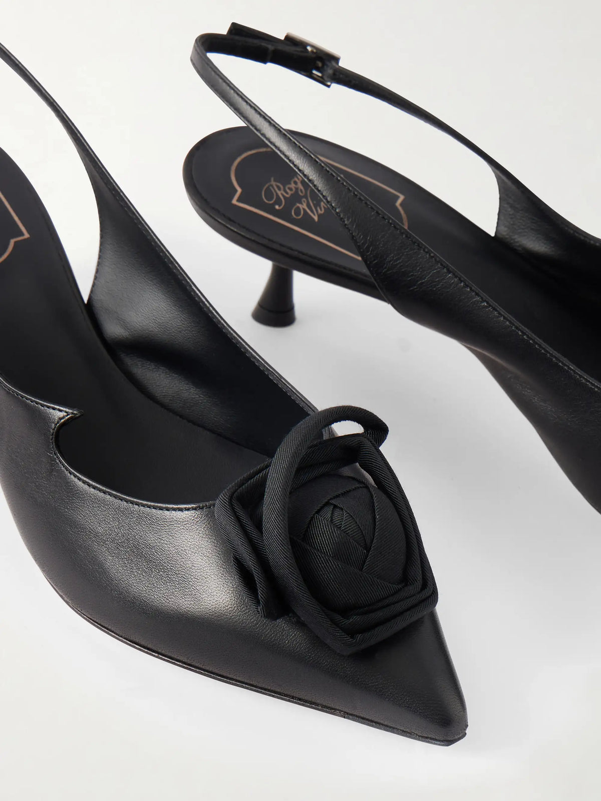 I Love Vivier Roses 45 Twill-trimmed Leather Slingback Pumps
