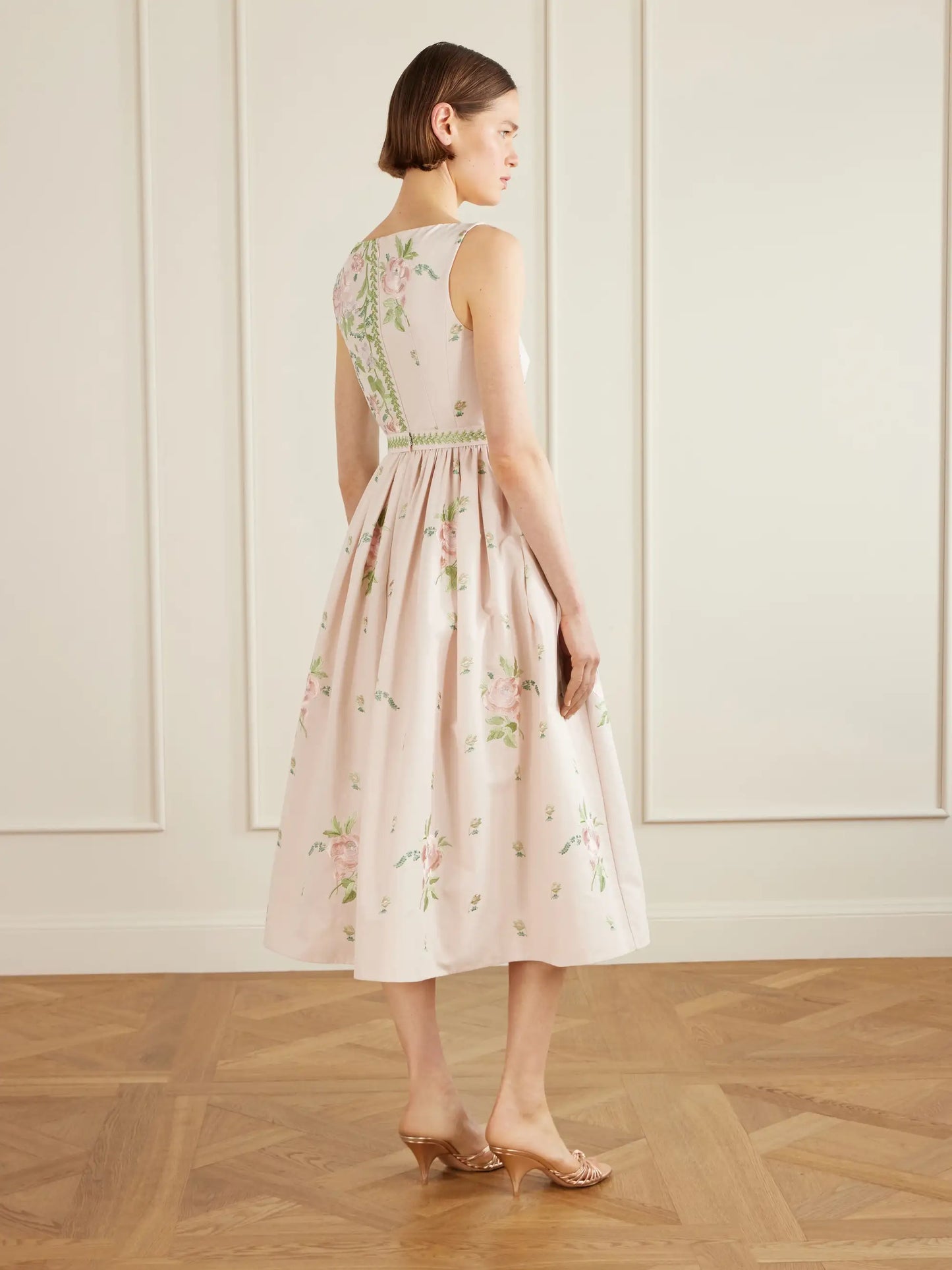 Floral-embroidered Cotton-faille Midi Dress