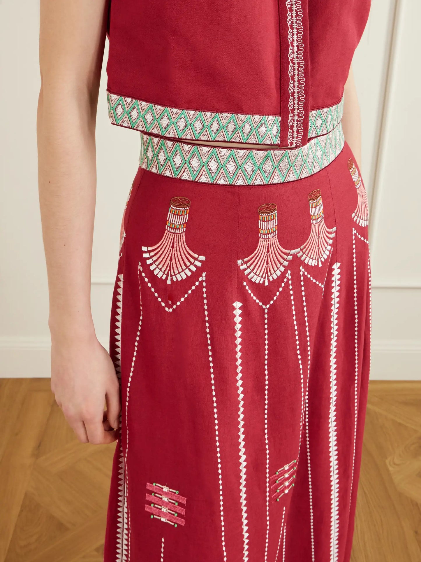 Embroidered Linen And Cotton-blend Maxi Skirt