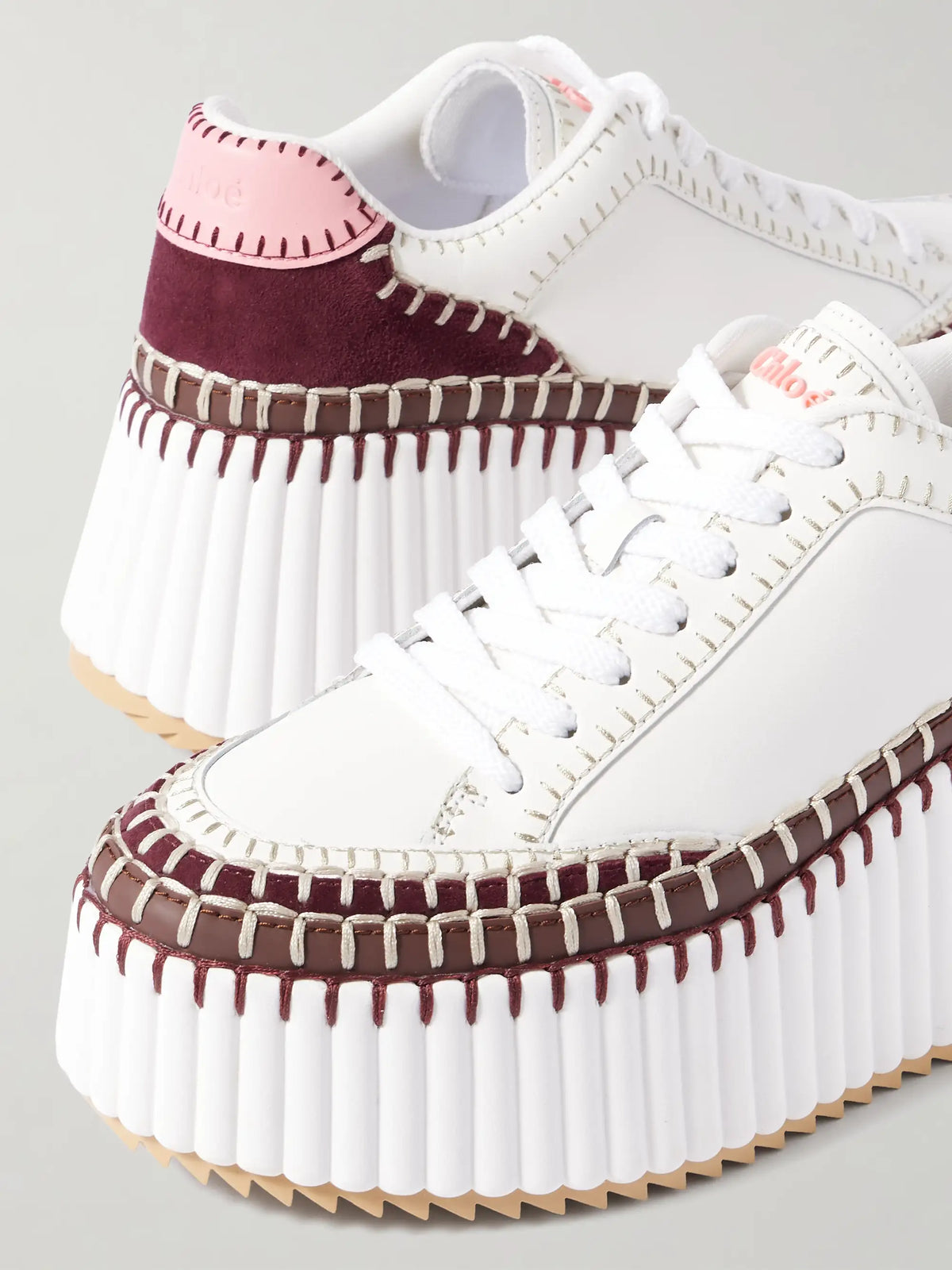 Nama Embroidered Suede-trimmed Leather Platform Sneakers