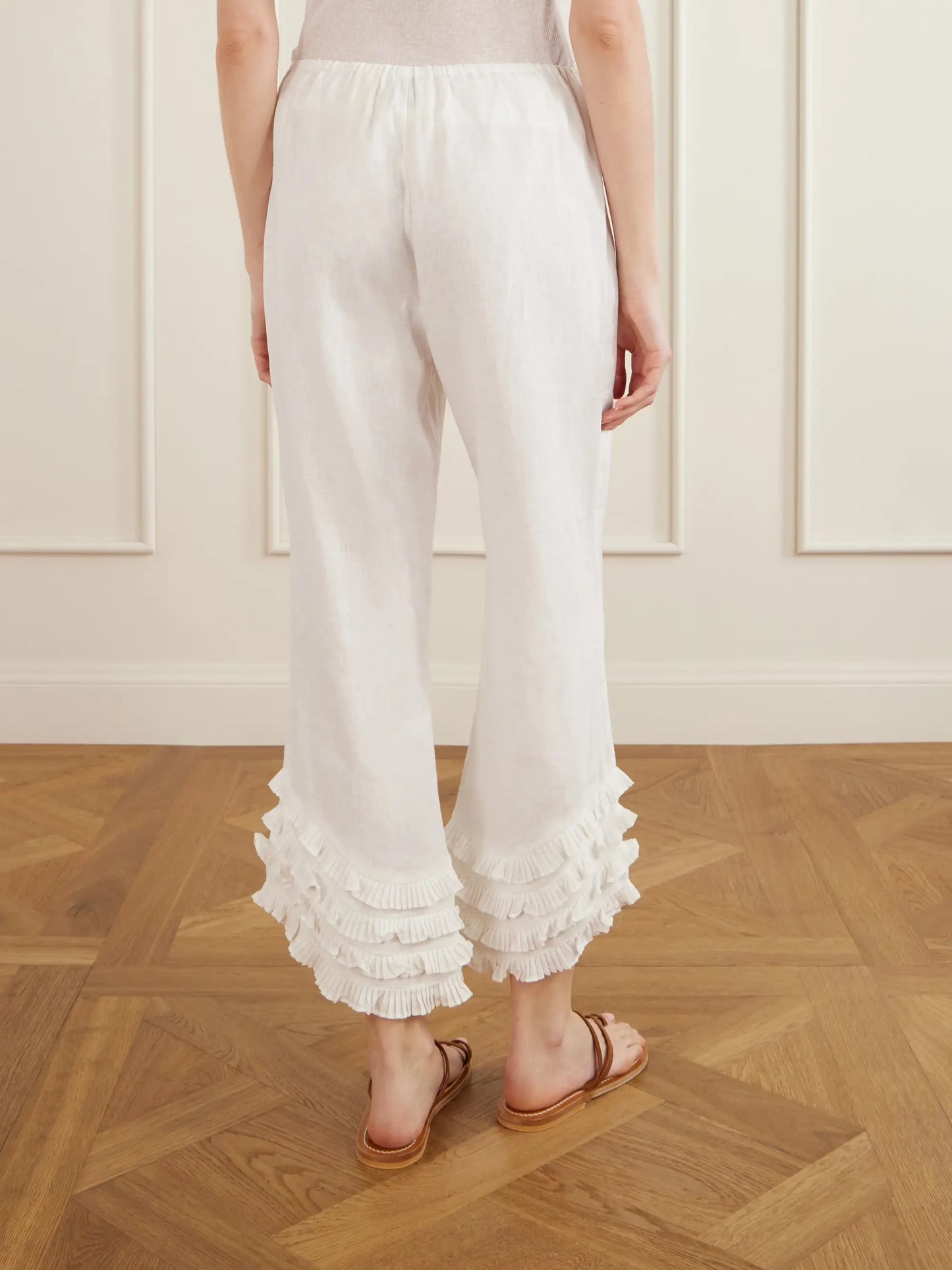 Florence Ruffled Linen Straight-leg Pants