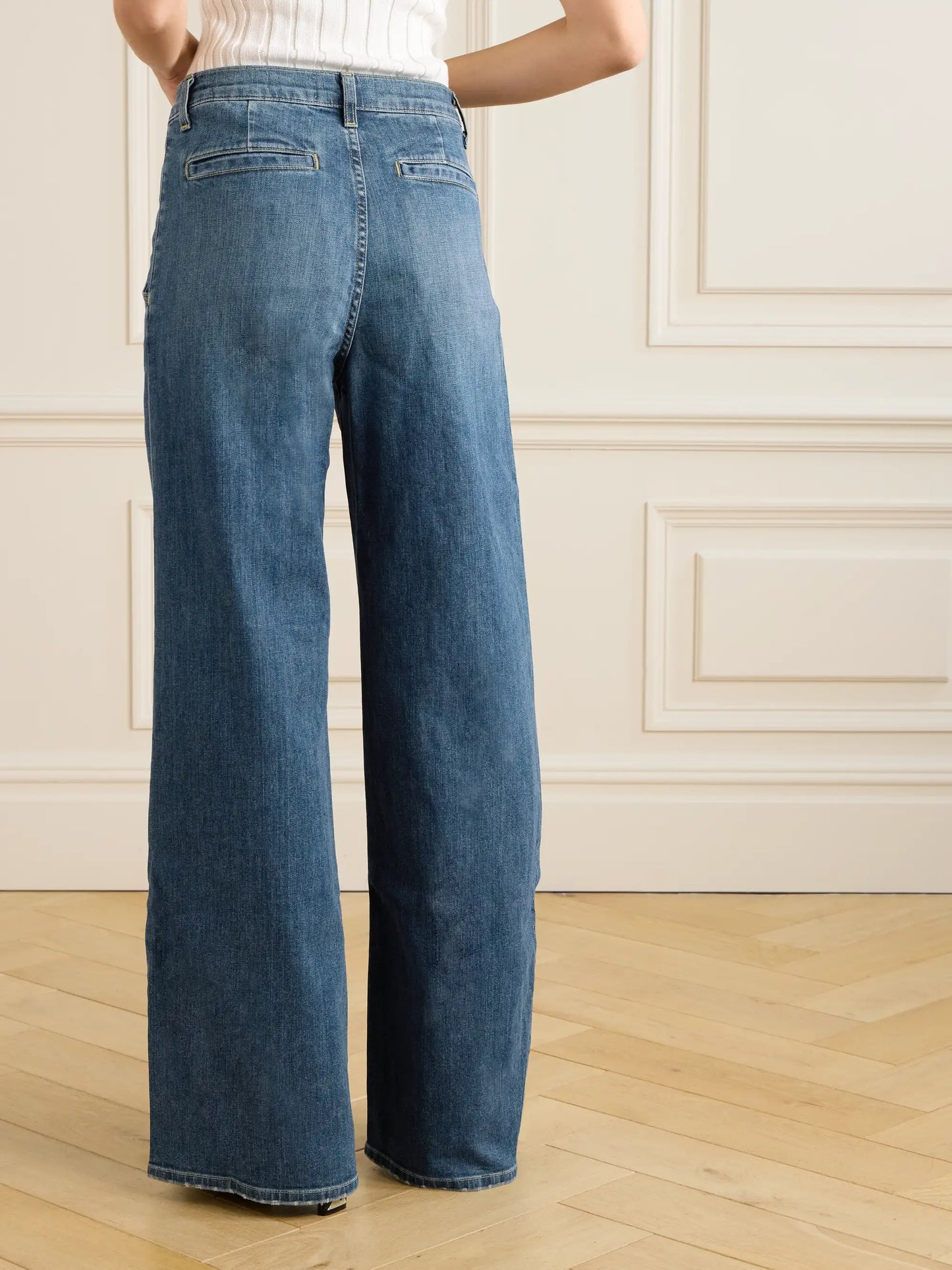 Flora Pleated High-rise Wide-leg Jeans