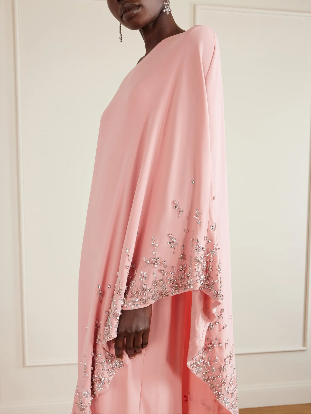 One-shoulder Crystal-embellished Silk-blend Crepe Gown