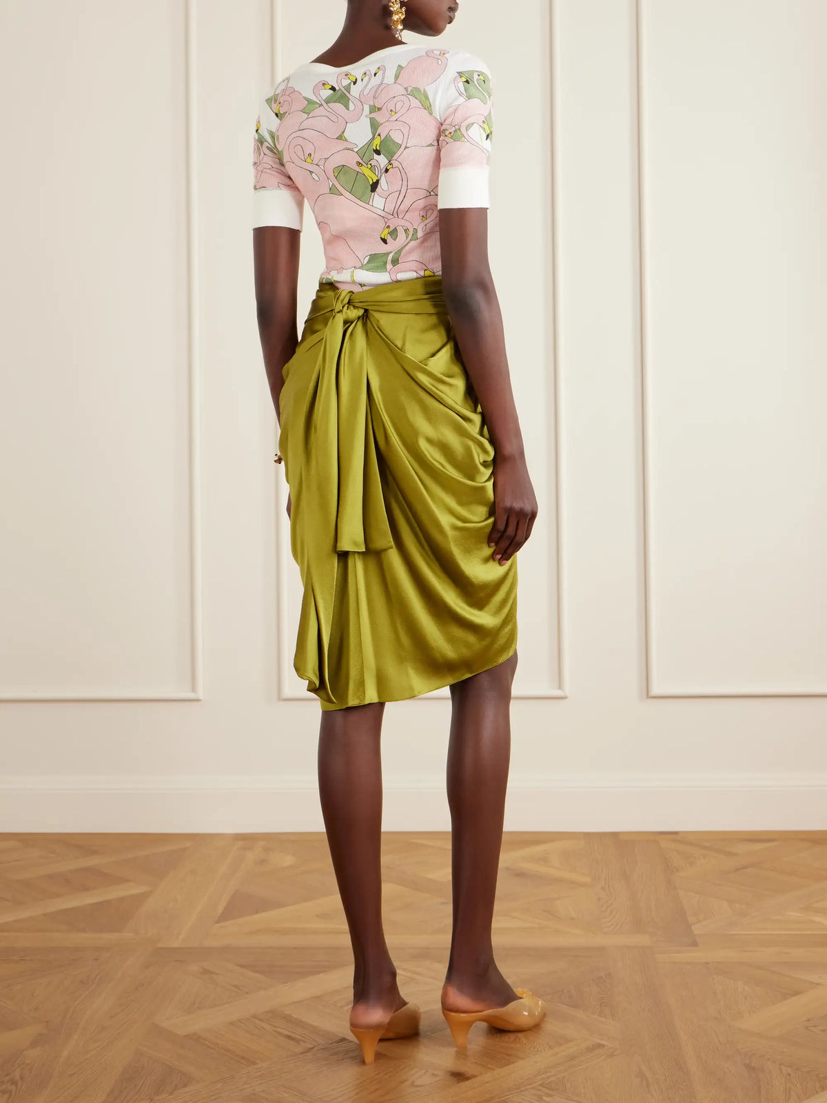 Twist-front Silk-crepe De Chine Midi Skirt