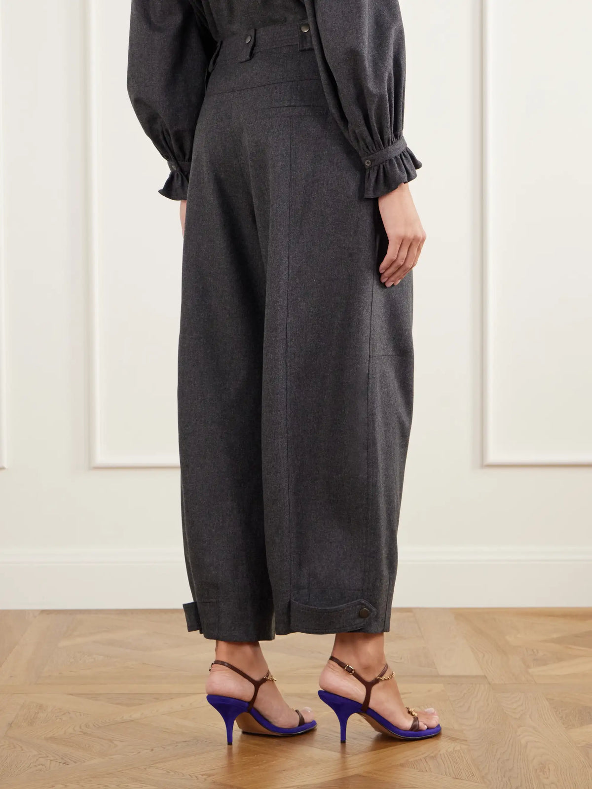Chloé Plated Flannel Wool And Cashmere-blend Barrel-leg Pants