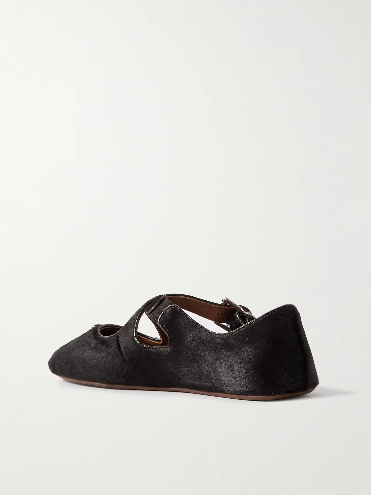 Criss Cross Leather-trimmed Calf Hair Ballet Flats