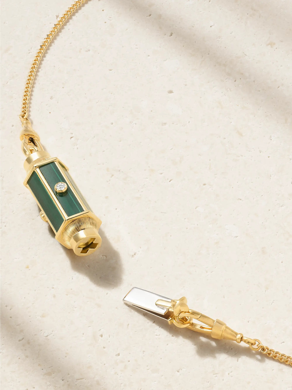 Baby Locket 18-karat Gold, Malachite And Diamond Necklace