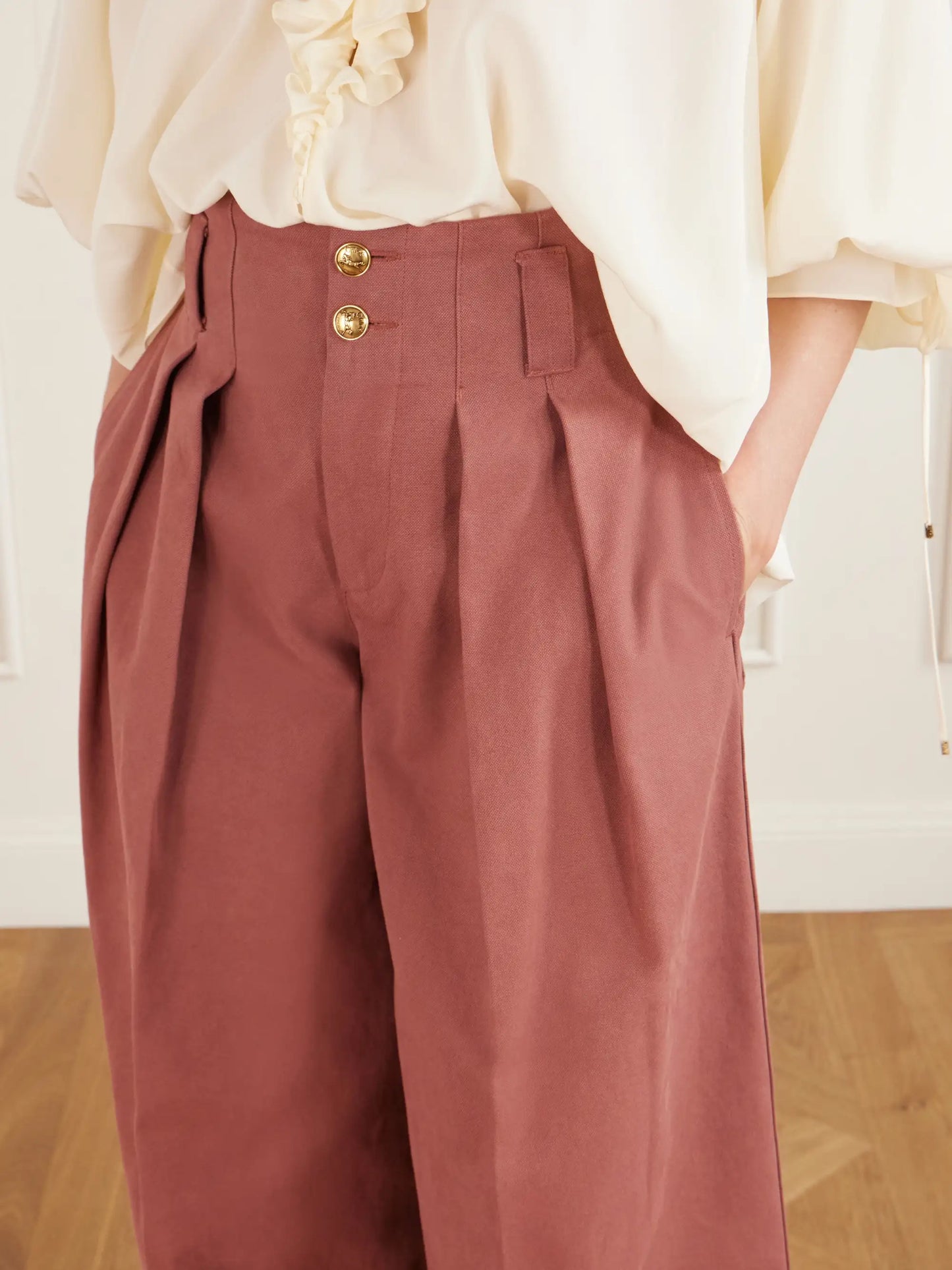 High-rise Cotton Wide-leg Pants