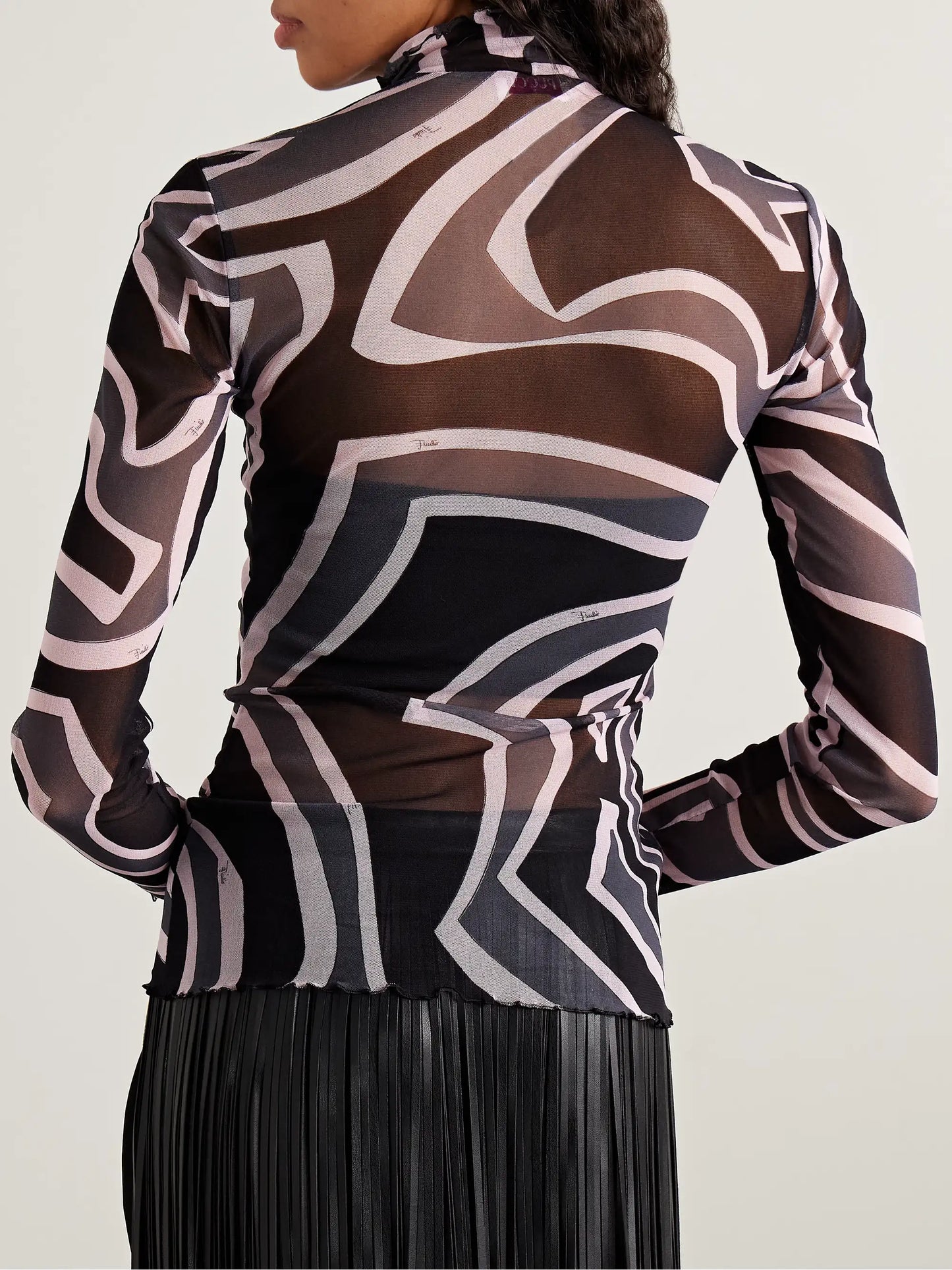 Printed Tulle Turtleneck Top
