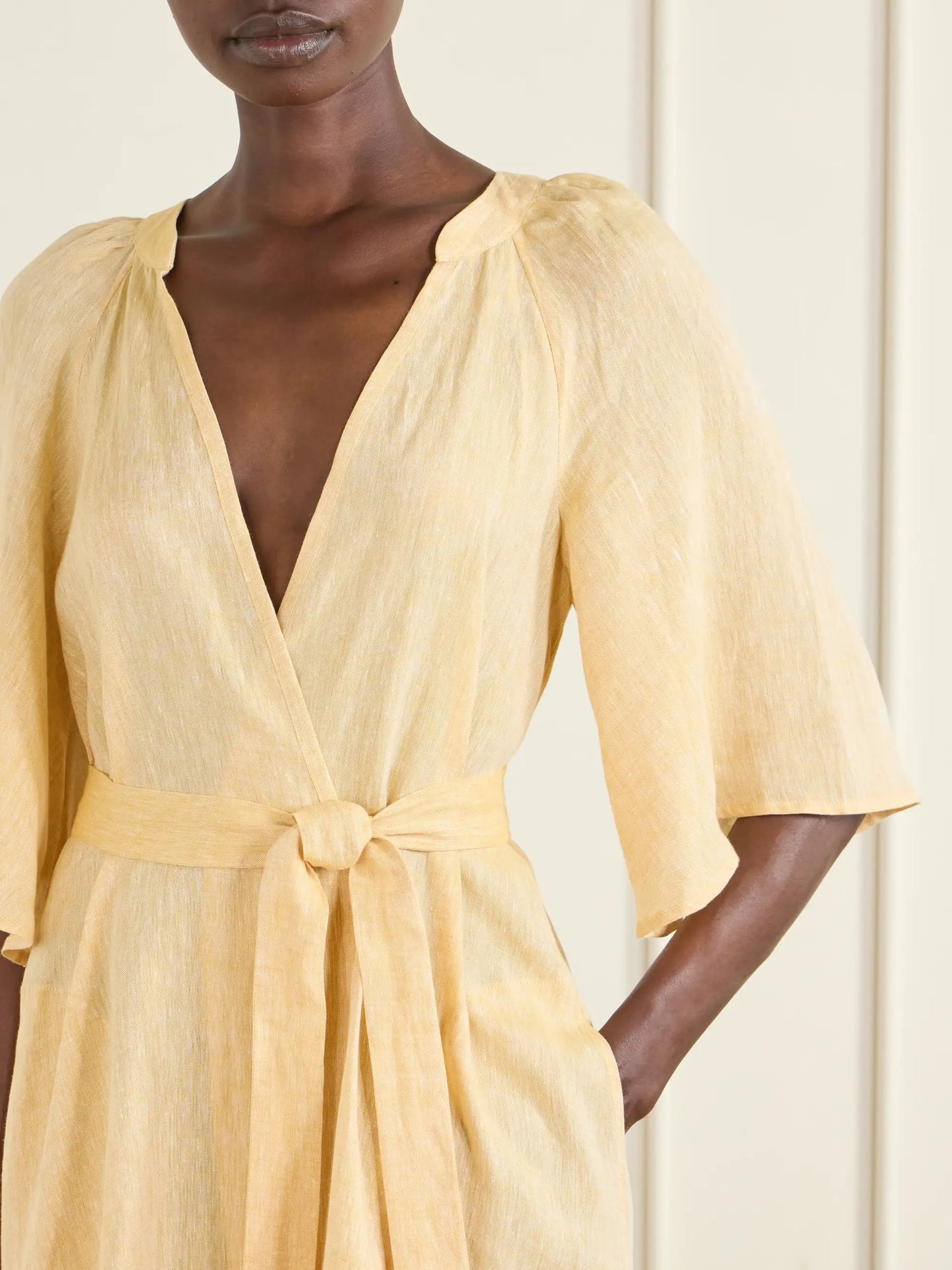Audacieuse Belted Tiered Linen Midi Dress