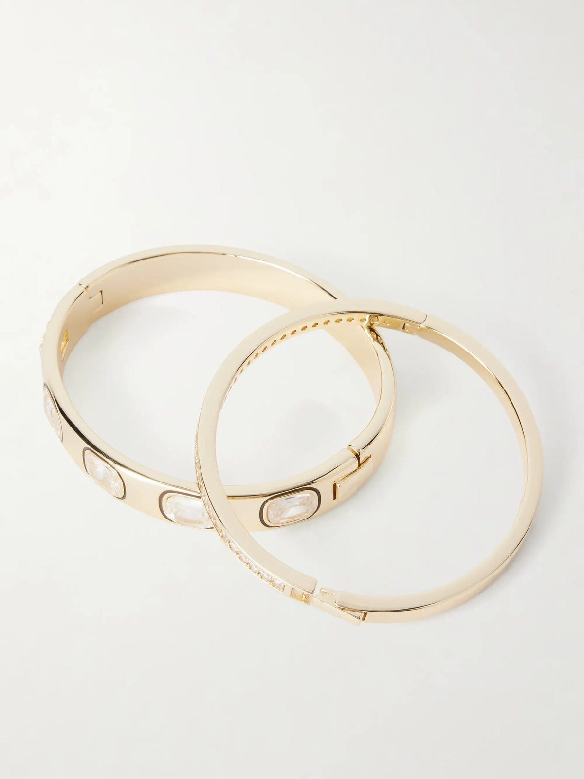 The Cubic Hinged Set Of Two Gold-tone Cubic Zirconia, Crystal And Enamel Cuffs