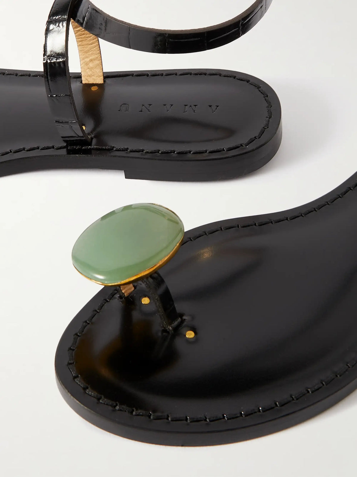 The Kigali Aventurine-embellished Croc-effect Leather Sandals