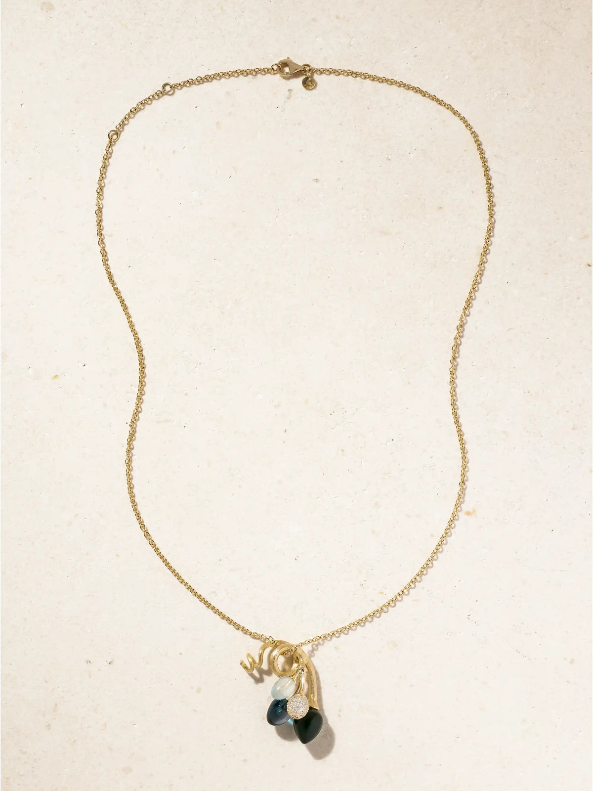 Lotus Bunch 18-karat Gold Multi-stone Necklace