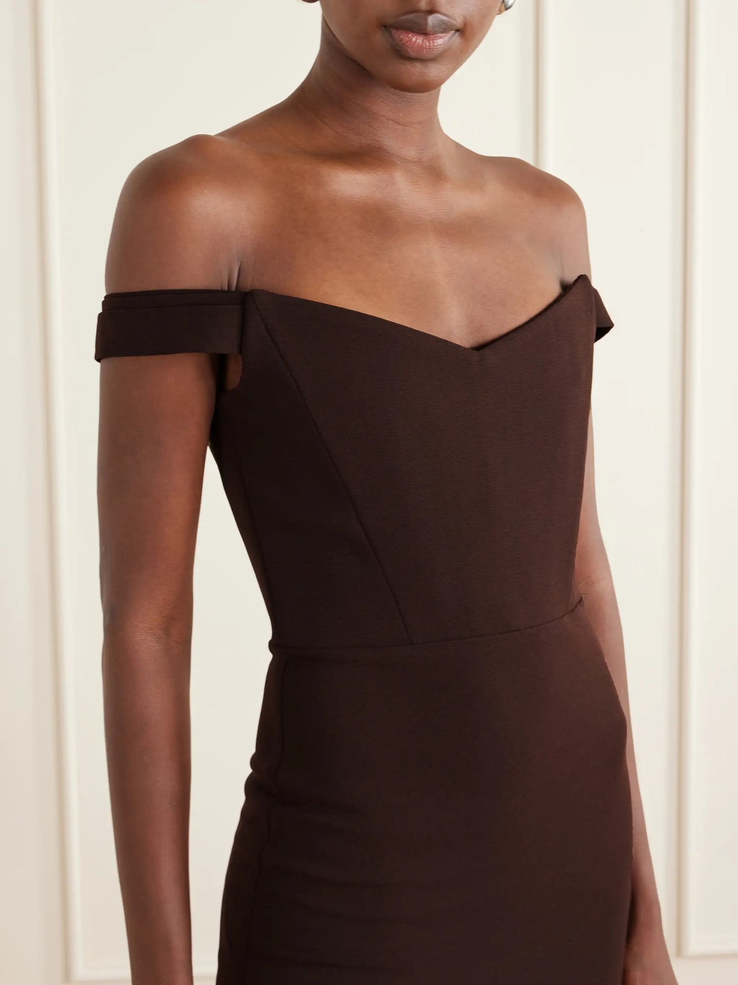 Off-the-shoulder Crepe Midi Dress