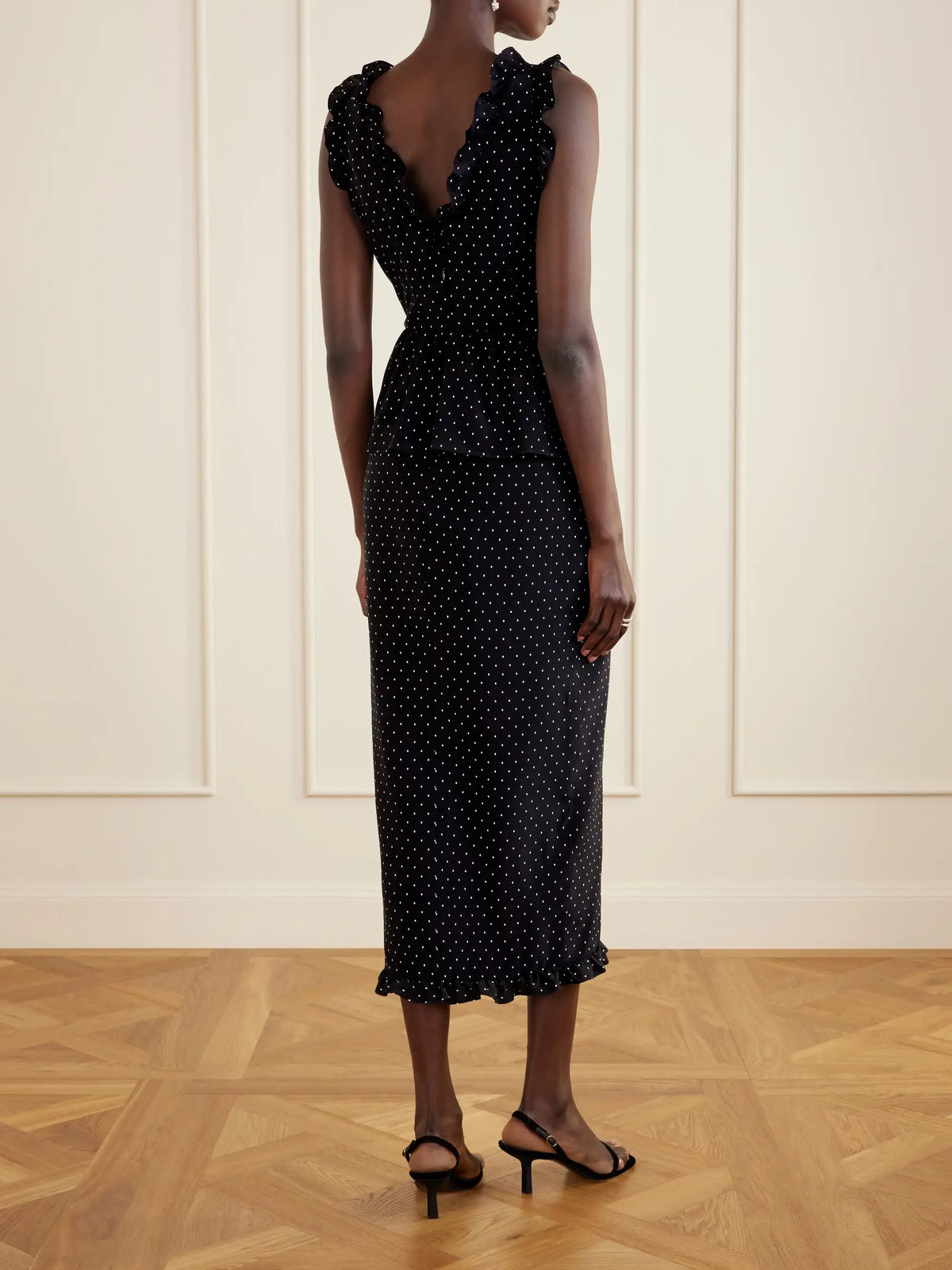 Bow-embellished Polka-dot Silk Midi Dress