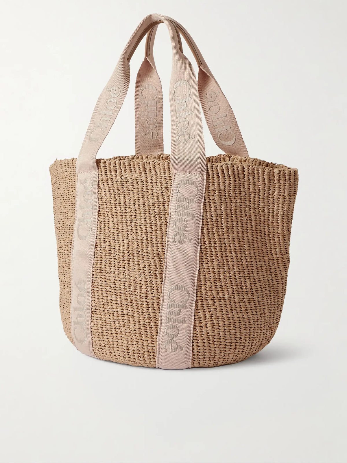 Woody Large Leather-trimmed Raffia Tote