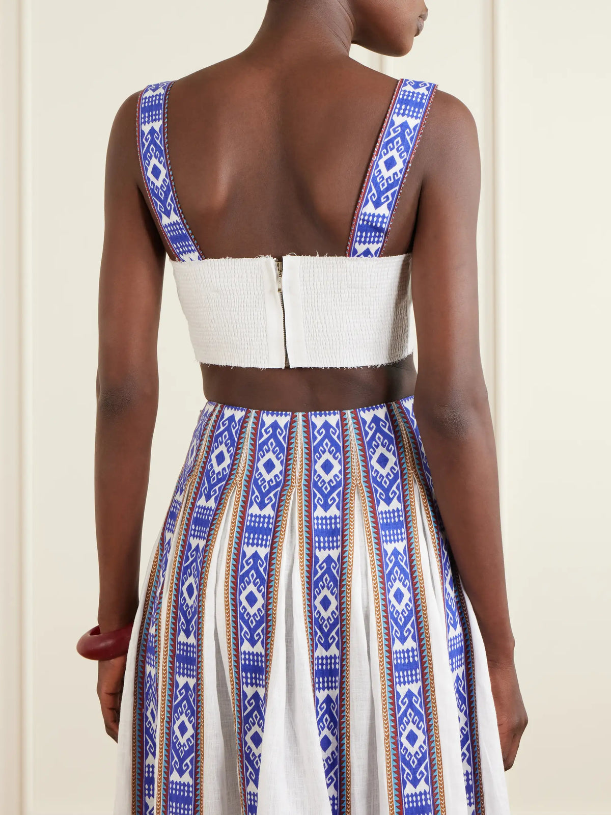 Emporio Sirenuse Dalia Pleated Printed Linen Cropped Top
