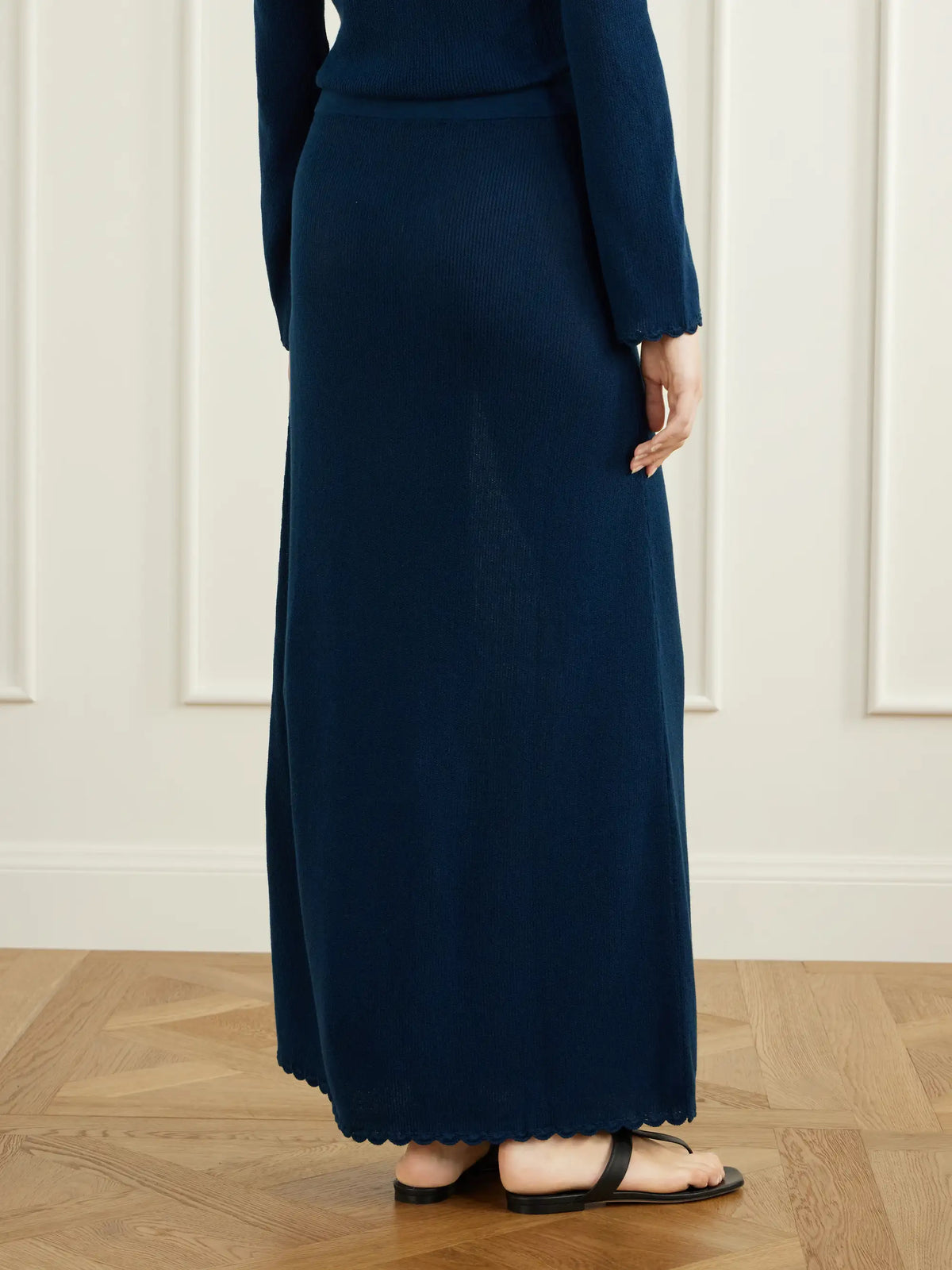 ESCVDO Bernabe Scalloped Ribbed Cotton Midi Skirt