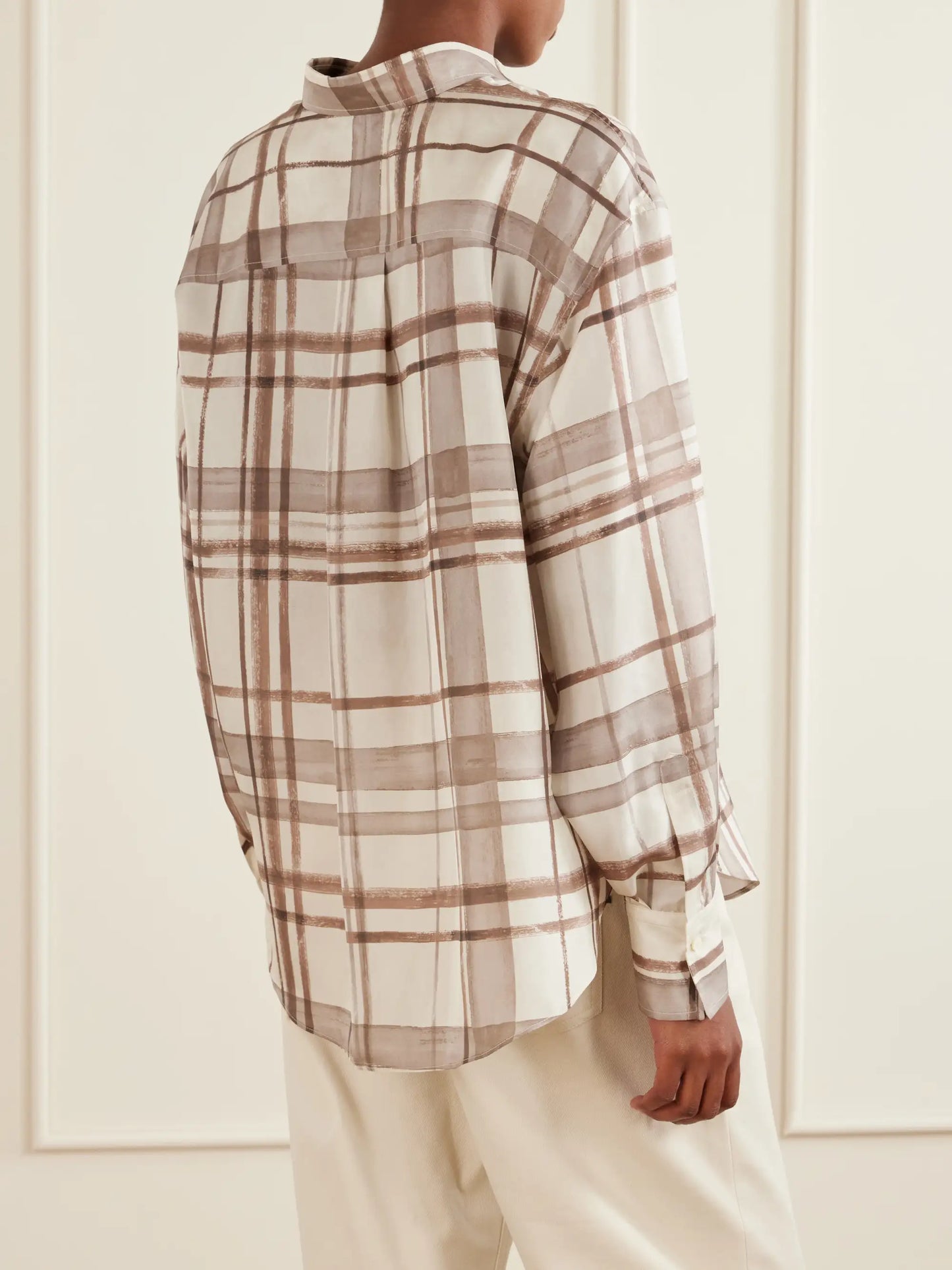 Checked Silk-satin Shirt