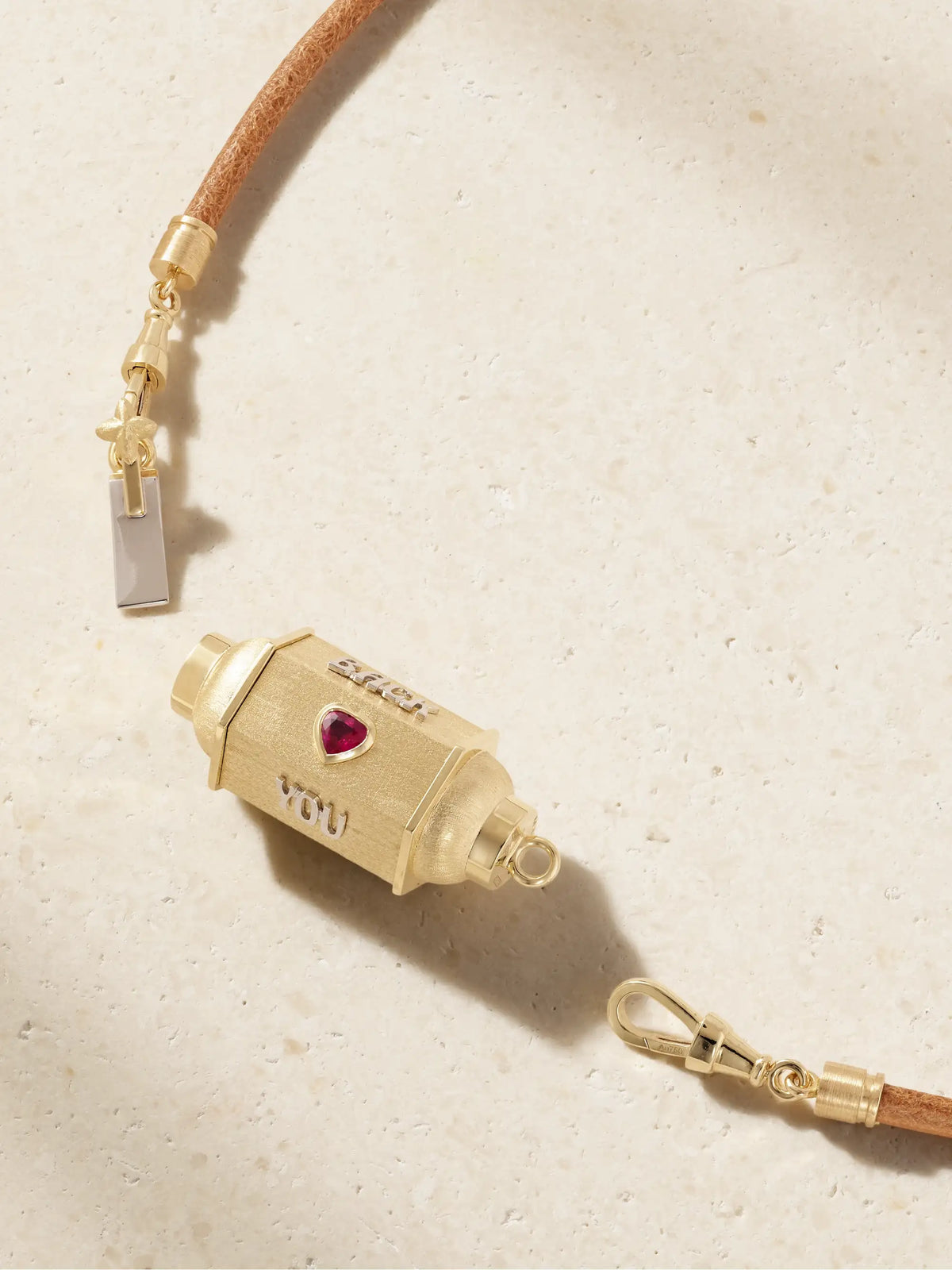 Marie Lichtenberg Love You Locket 18-karat Yellow And White Gold, Ruby, Diamond And Leather Necklace