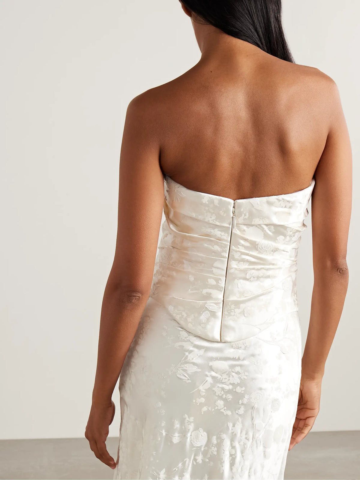 Danielle Frankel Demi Strapless Draped Painted Silk And Wool-blend Satin Bustier Top