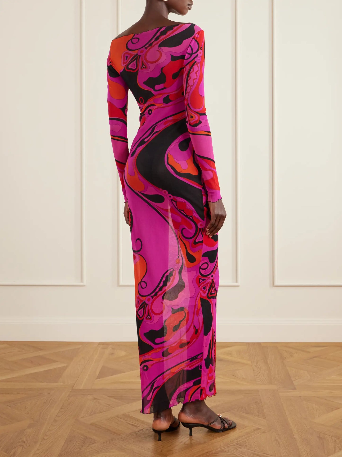 Printed Tulle Maxi Dress