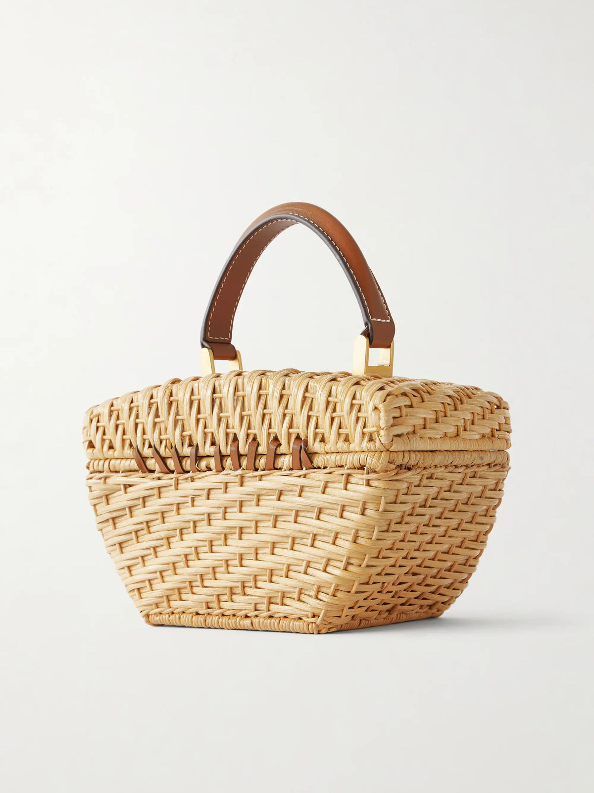 Tyla Leather-trimmed Raffia Tote