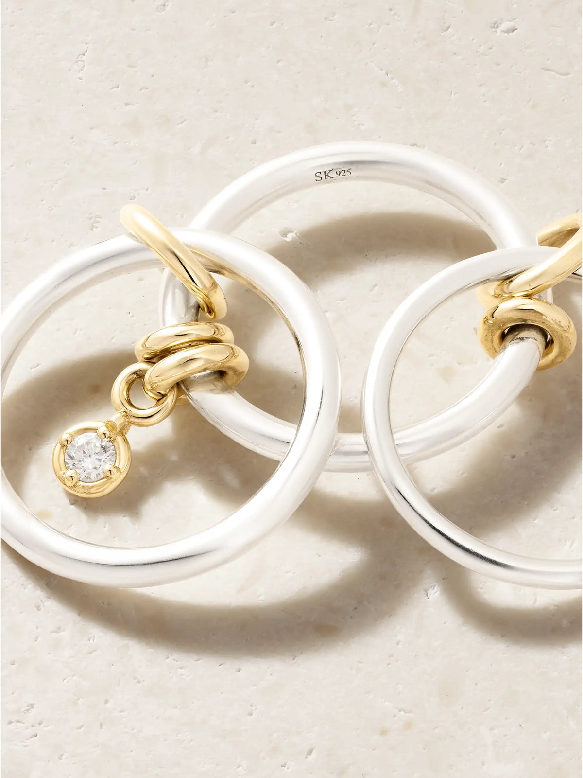 Piera Set Of Three 18-karat Gold, Sterling Silver And Diamond Rings
