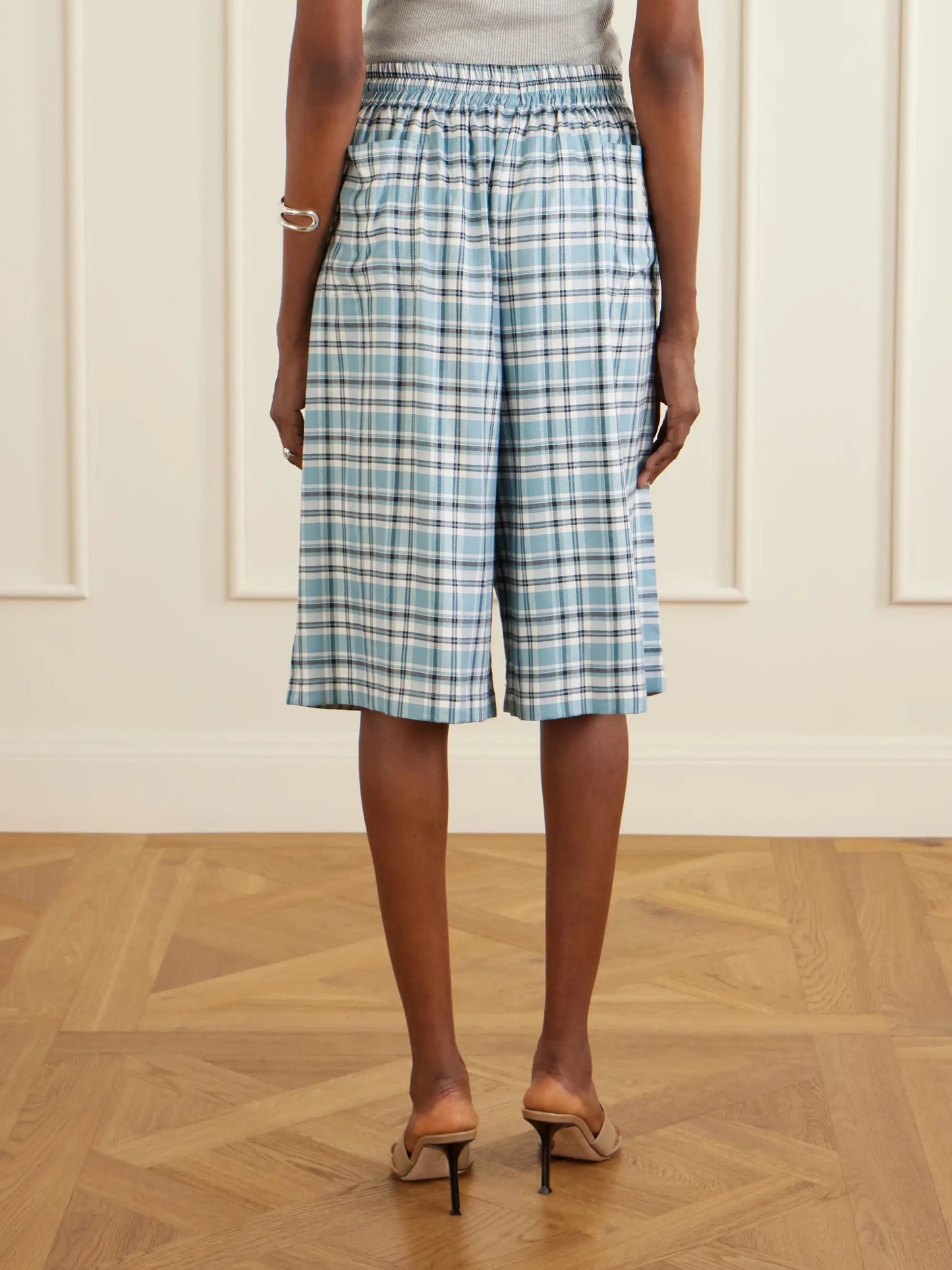Embroidered Checked Flannel Shorts