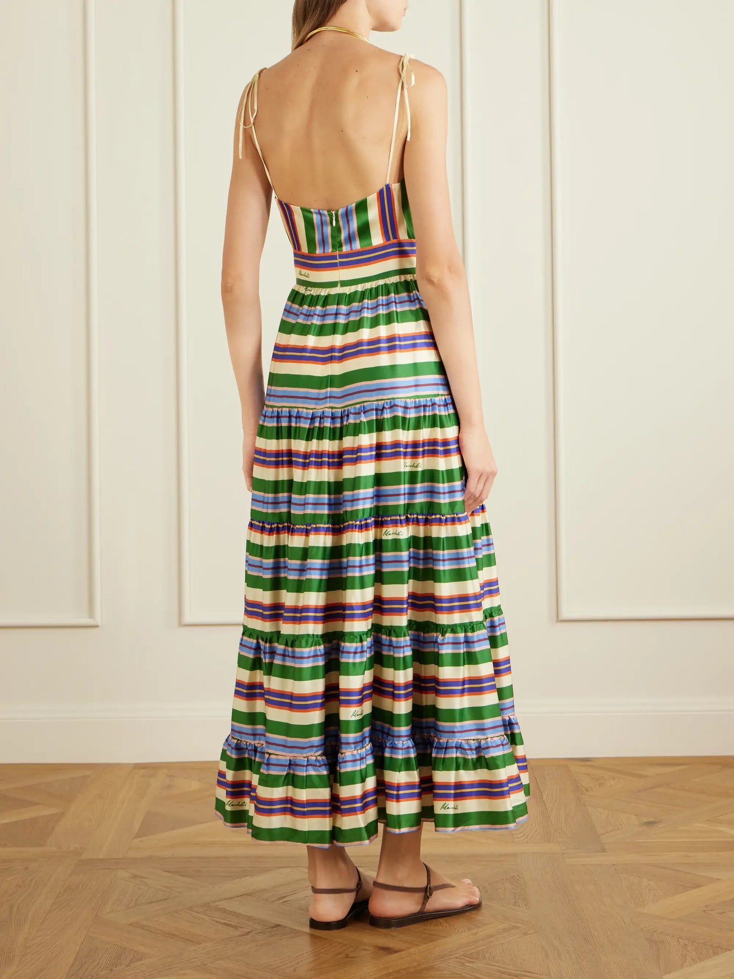 Allegra Tiered Striped Silk-blend Maxi Dress