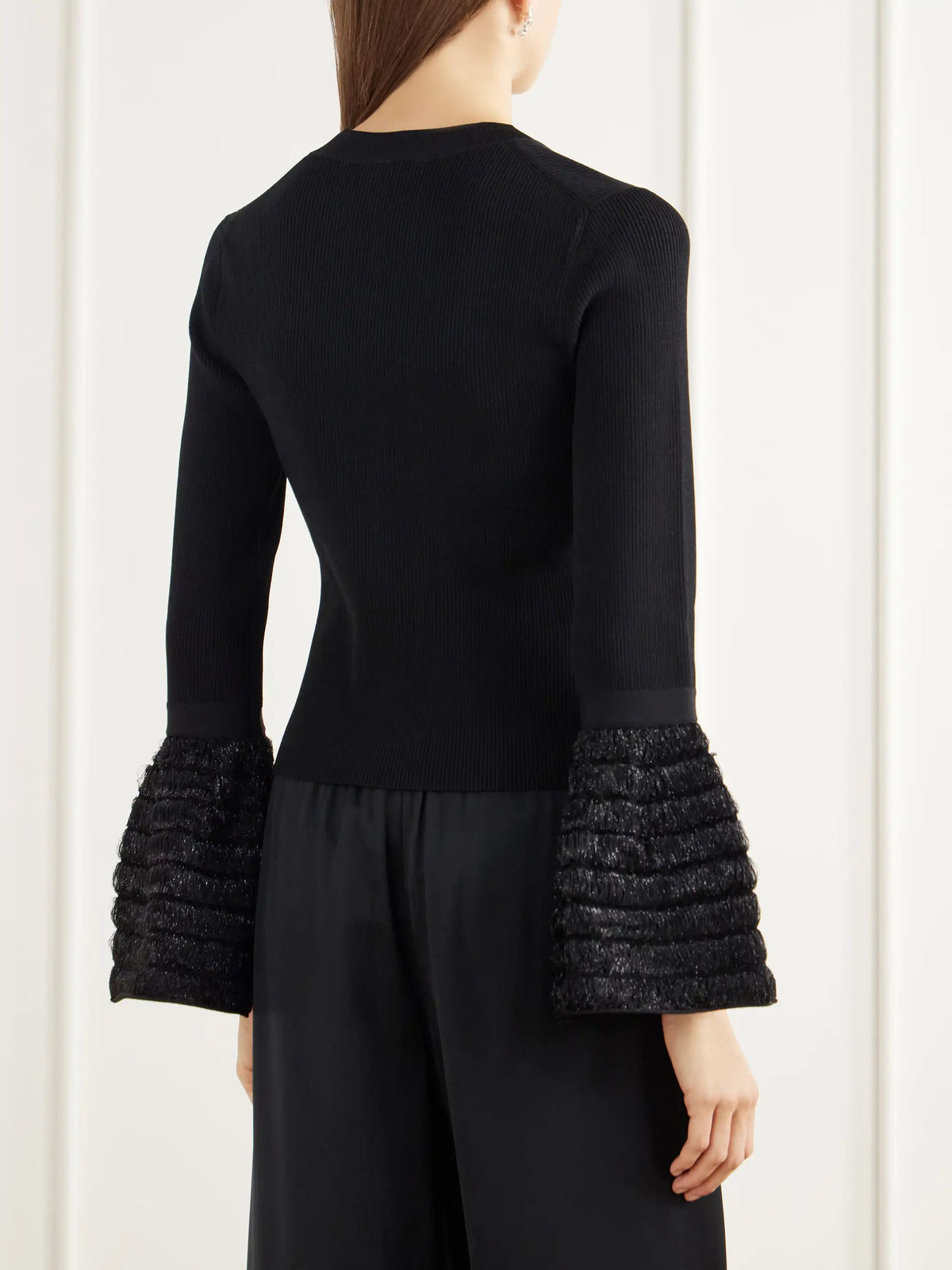 SIMKHAI Maggie Bouclé-trimmed Ribbed Jersey Top
